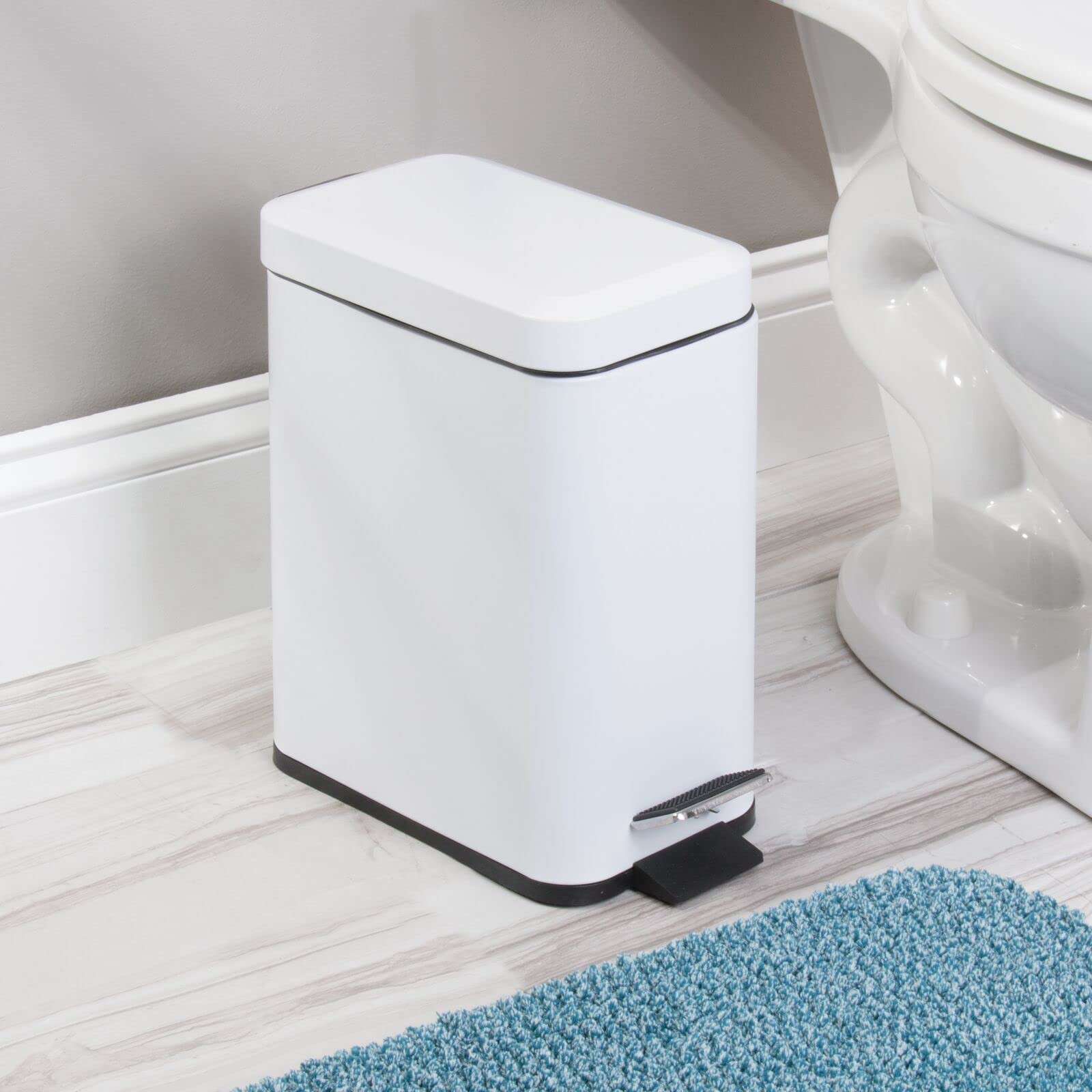 mDesign 5 Liter Rectangular Small Steel Step Trash Can Wastebasket, Garbage Container Bin for Bathroom, Powder Room, Bedroom, Ki