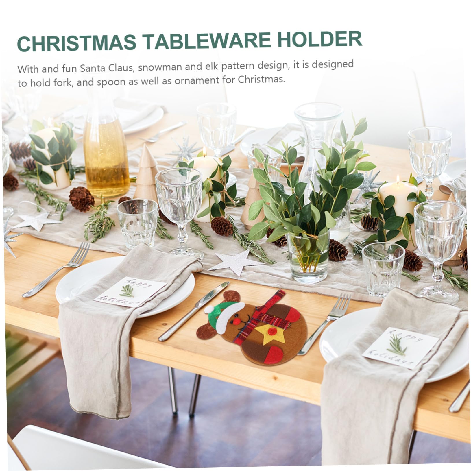 OULII 6pcs Christmas Cutlery Holder Snowman Reindeer Santa Claus Silverware Holders Pockets