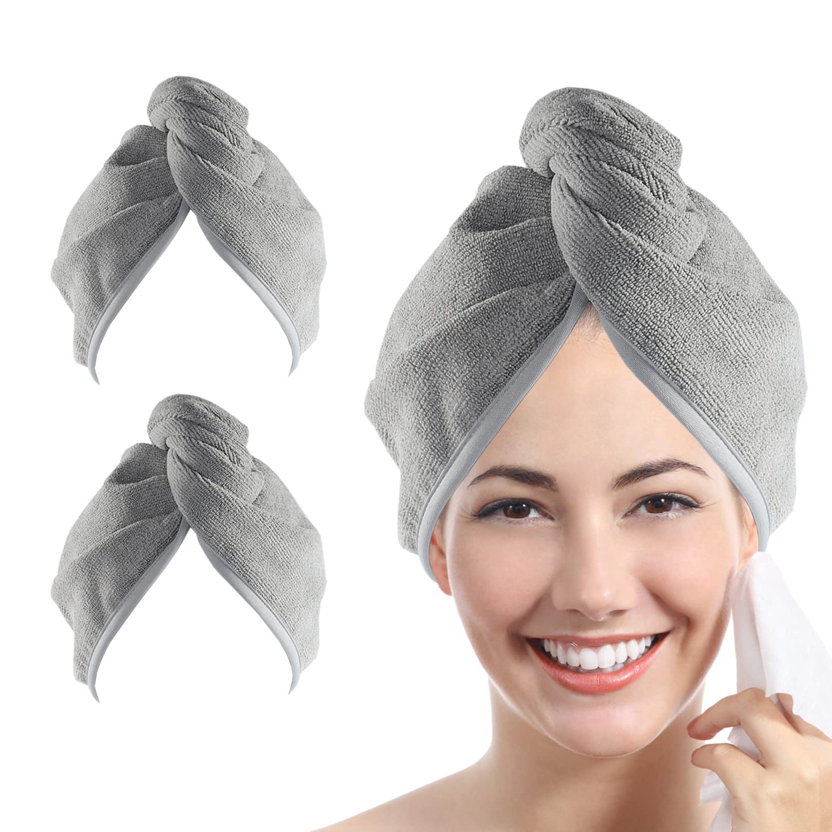 YoulerTex Microfiber Hair Towel Wrap for Women, 2 Pack 10 inch X 26 inch Super Absorbent Quick Dry Hair Turban for Drying Curly