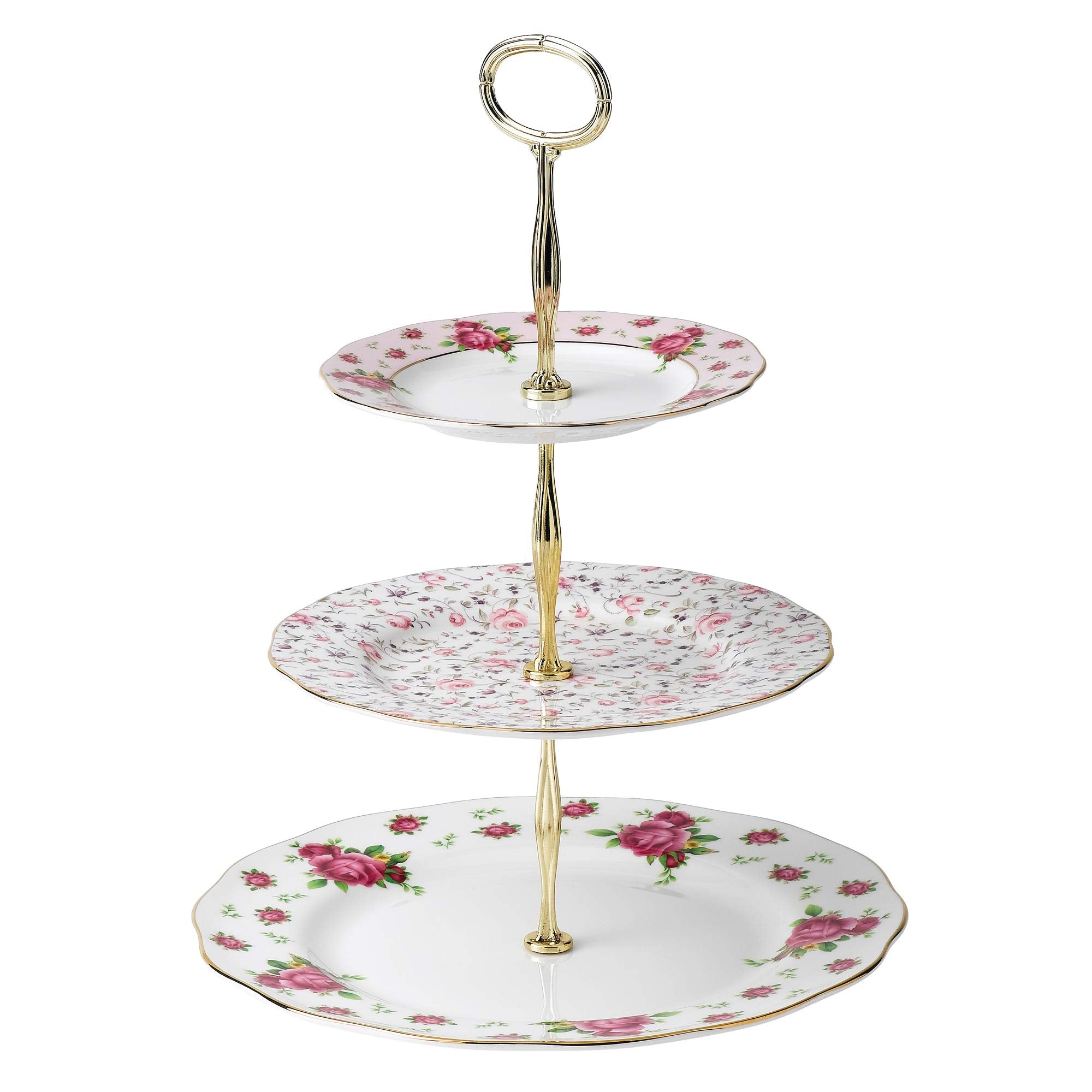 Royal Albert New Country Roses White Cake Stand Three-Tier, 11.5''