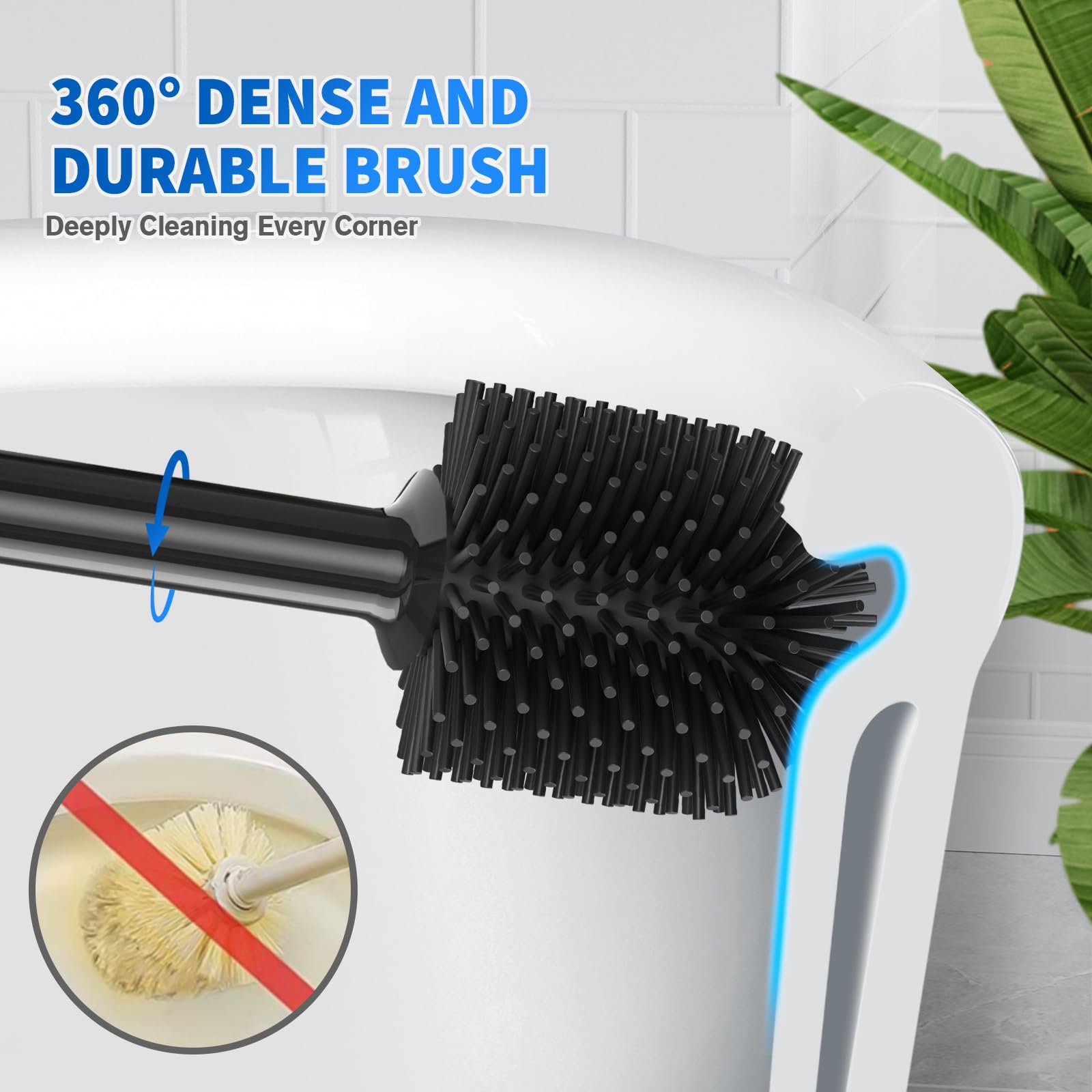 Lovloy Toilet Plunger And Brush, Silicone Bowl Brush And Heavy Duty Toilet Plunger Set With Ventilated Holder, 2-In-1 Toilet Bru