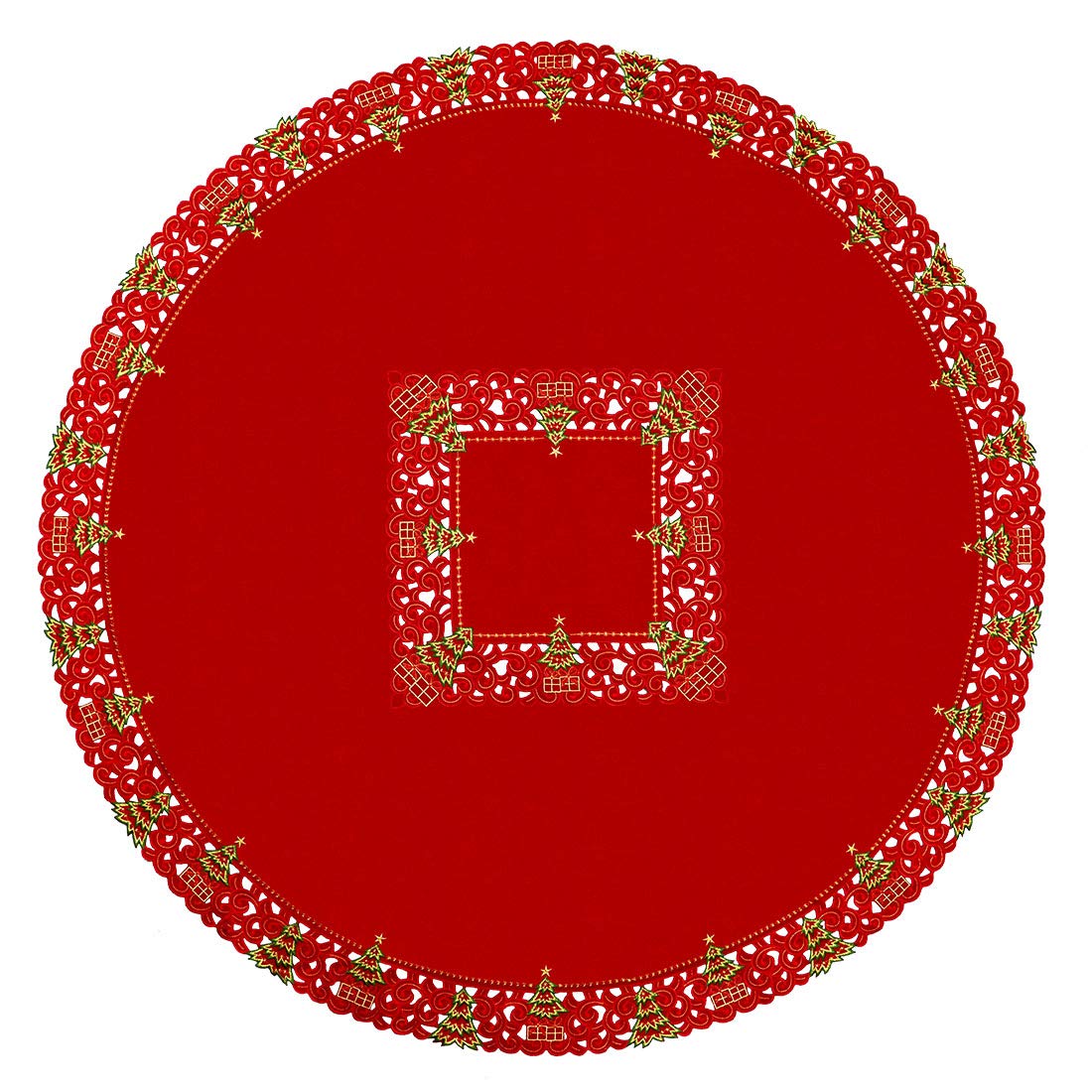 Grelucgo Embroidered Christmas Holiday Holly Tree Tablecloth (52 Inches Round Tablecloth)