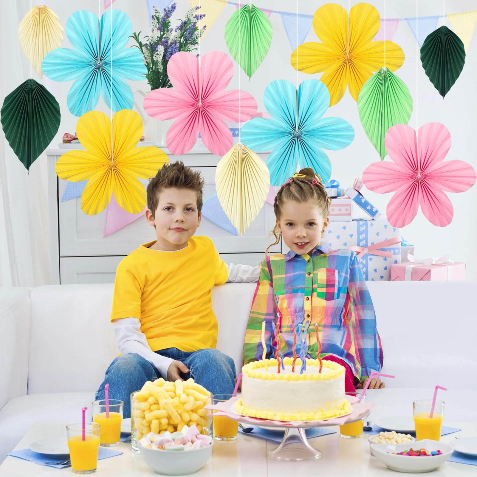 Adlkgg Paper Flowers Leaves Fan Party Decorations, Hanging Flower Wall Backdrop For Classroom Decor, Spring Party Decorations, W