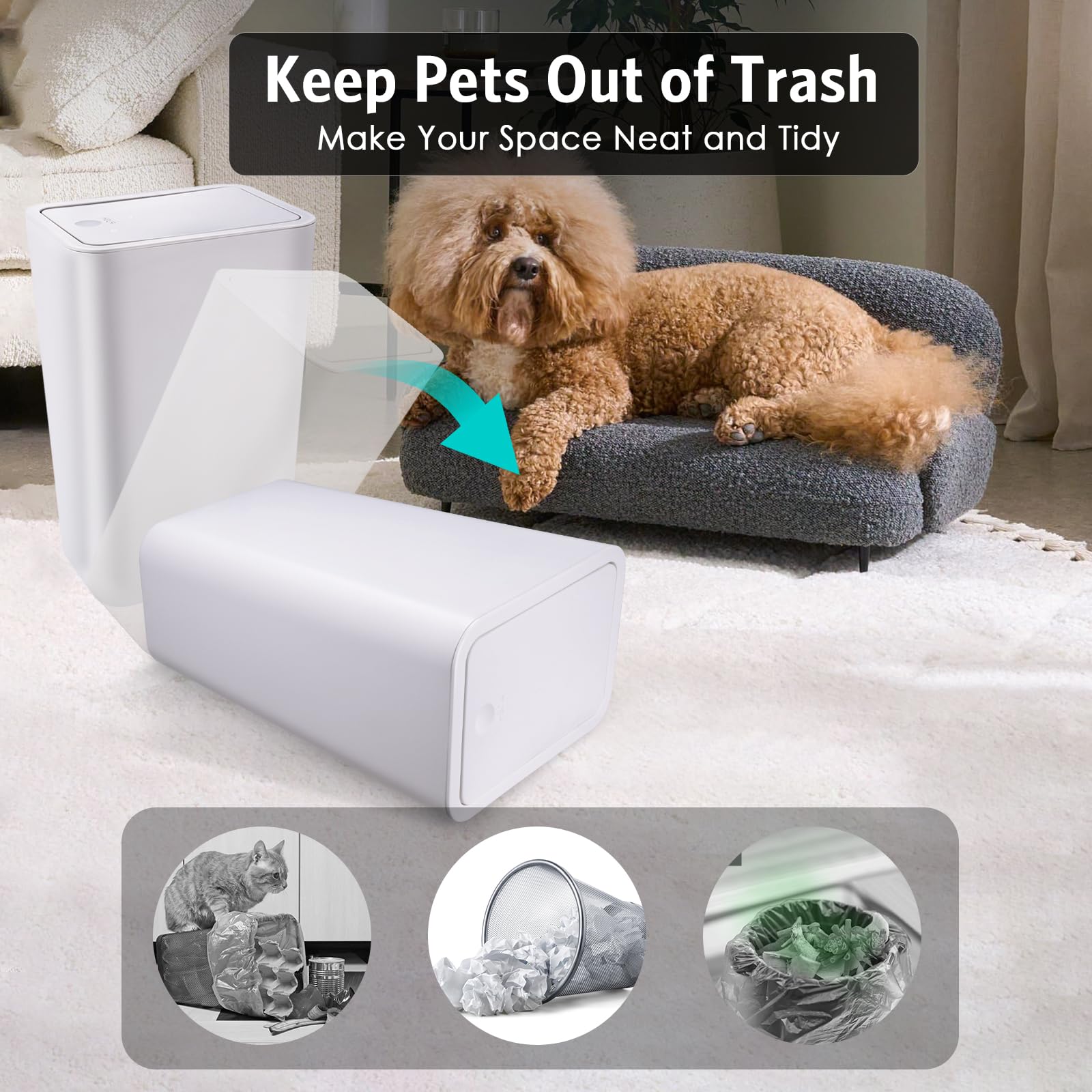 Kssvzz 3 Pack Small Bathroom Trash Can With Lid - 10L/2.6 Gallon Slim Garbage Bin, Pop-Up Lid Trashcan, Plastic Wastebasket For