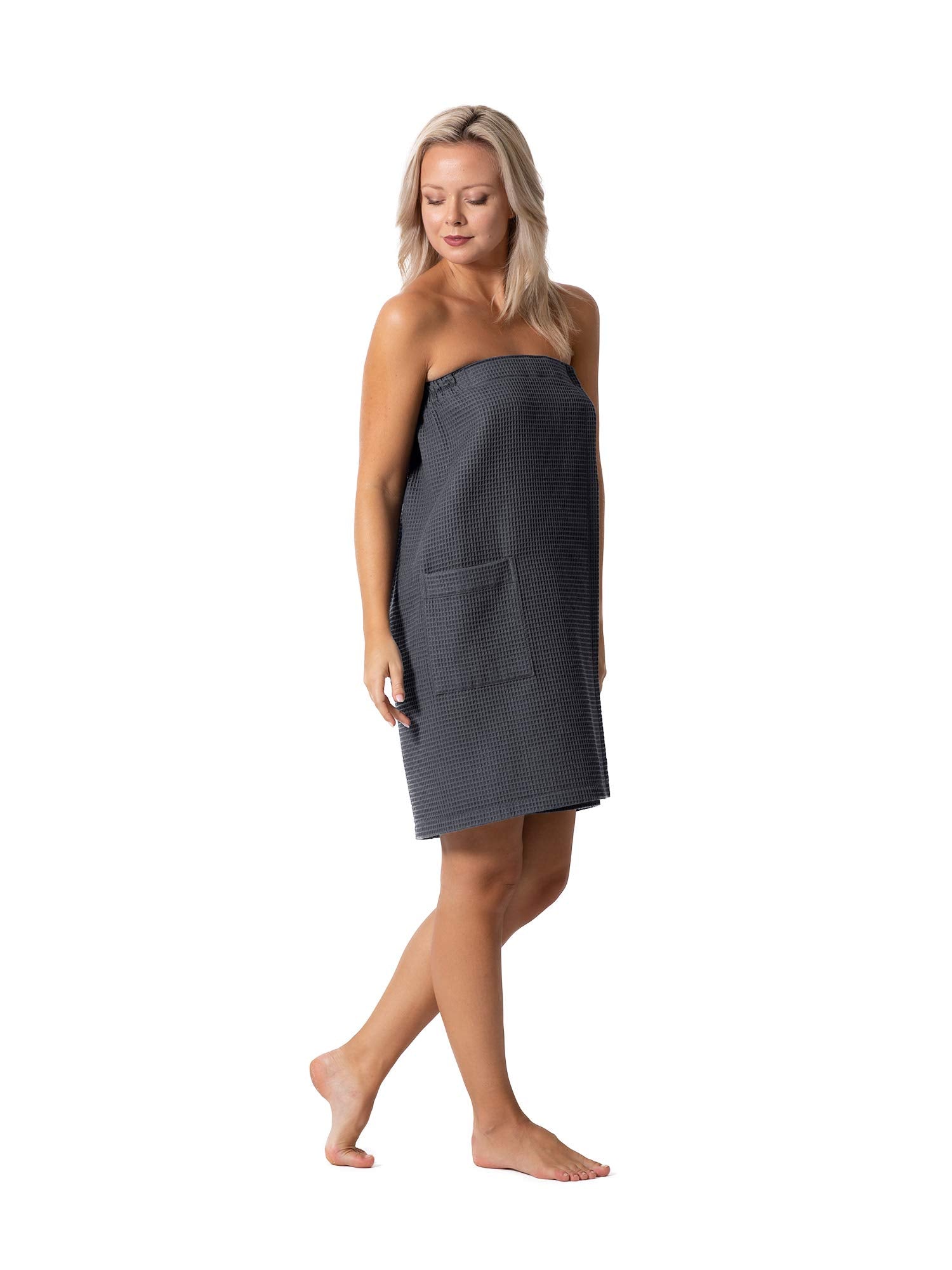 Robe Direct Quick Dry, Lightweight Waffle Spa/Bath Wrap with Adjustable Closure & Elastic Top (Dark Gray, XX-Large)