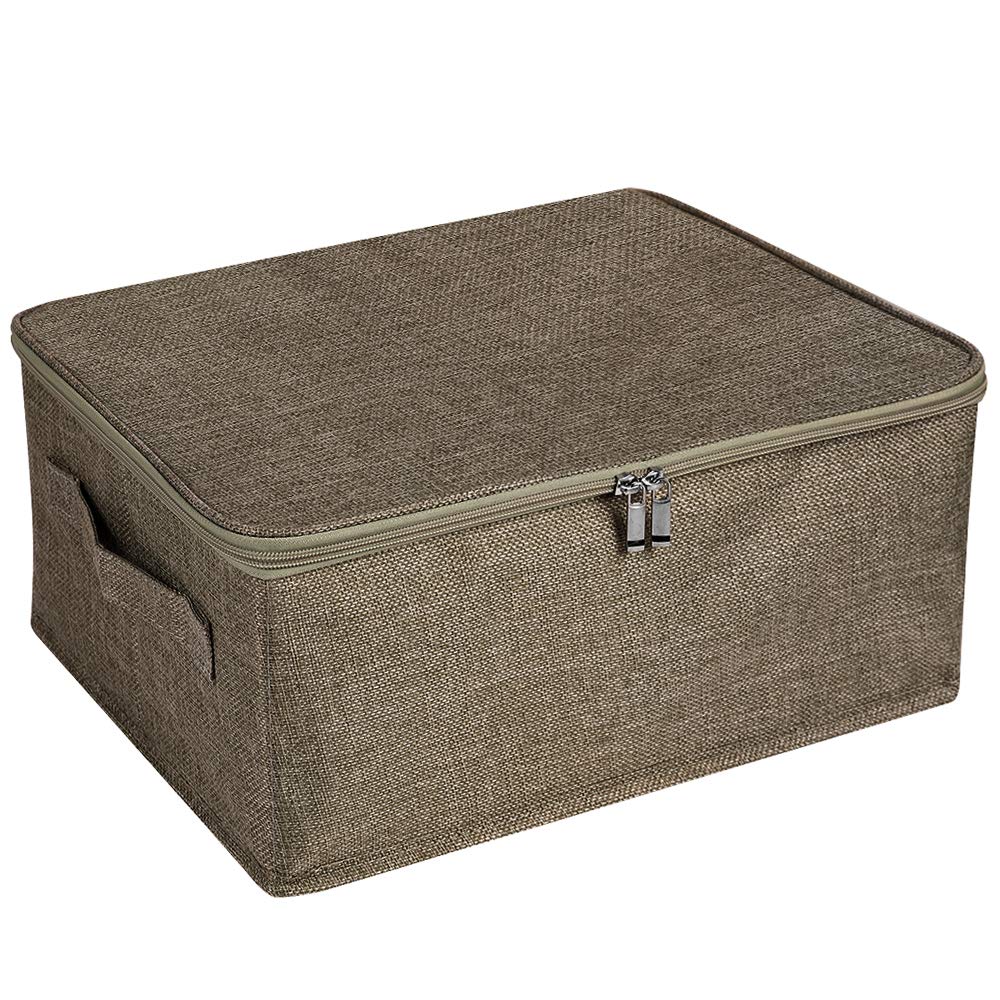 Anminy Storage Bins With Zipper Lid Storage Boxes With Handles Pp Plastic Board Foldable Lidded Cotton Linen Fabric Home Cubes B