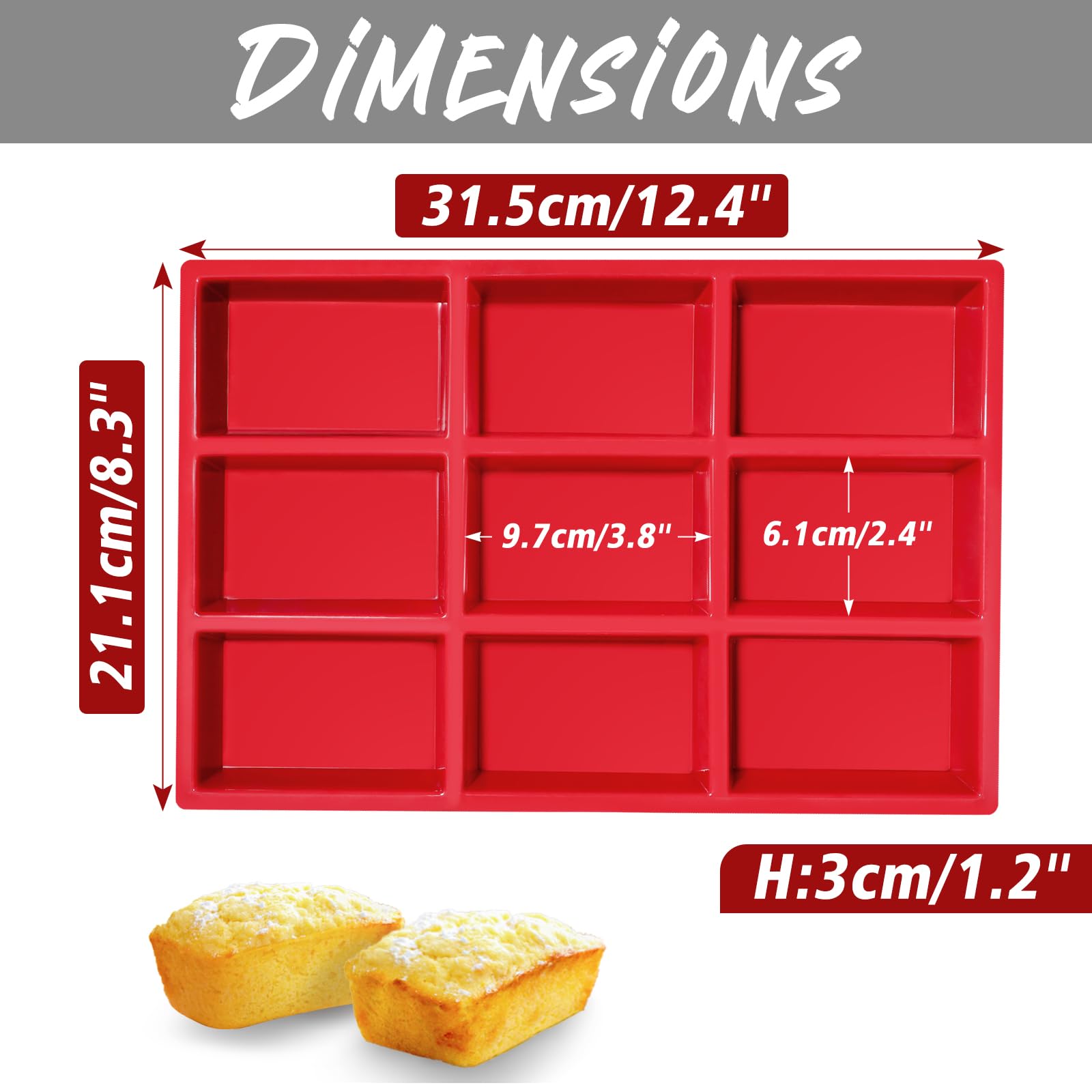 Webake Silicone Mini Loaf Pan - Red Baking Mold for Cake, Bread, Brownies, Muffins, Soap, Resin Epoxy Casting