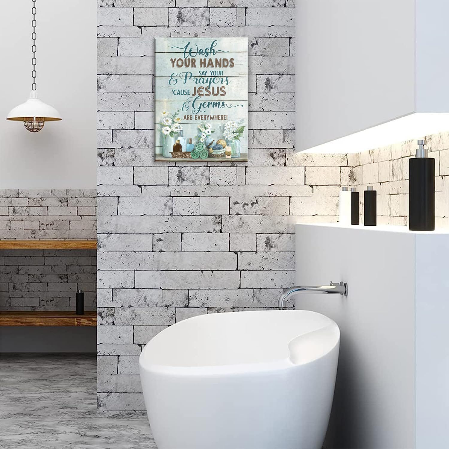 Shuweienphant Farmhouse Bathroom Wall Art - Inspirational Quotes Canvas Print, 12"x16", Wood, Flower4 Color