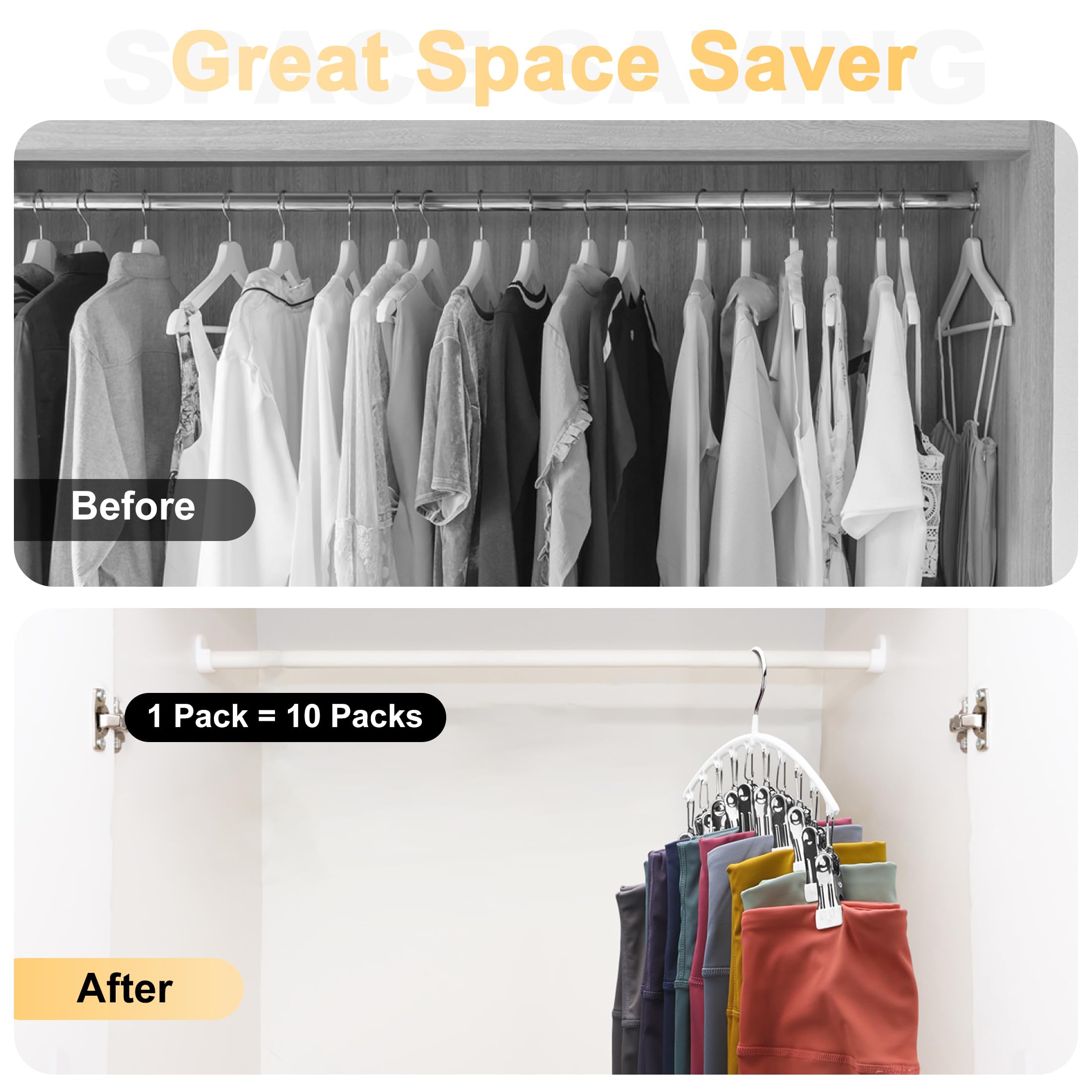 Legging Organizer For Closet, Metal Yoga Pants Hanger W/Rubber Coated 1 Pack W/10 Clips Hold 10 Leggings, Hangers Space Saving H