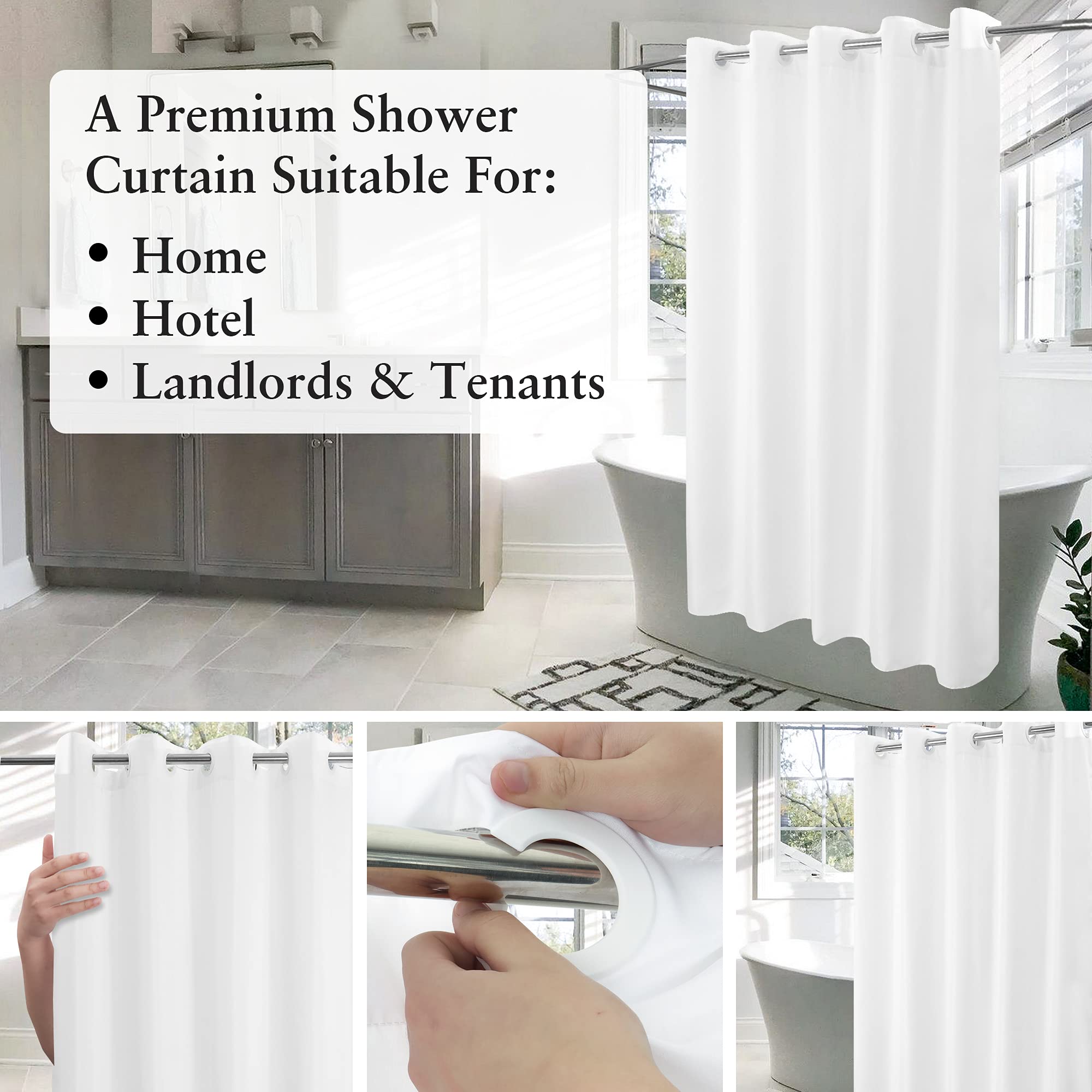 River Dream No Hook 60'' Width Shower Curtain Microfiber - Soft Fabric Shower Stall Curtain Hotel Grade, Waterproof & Machine Wa