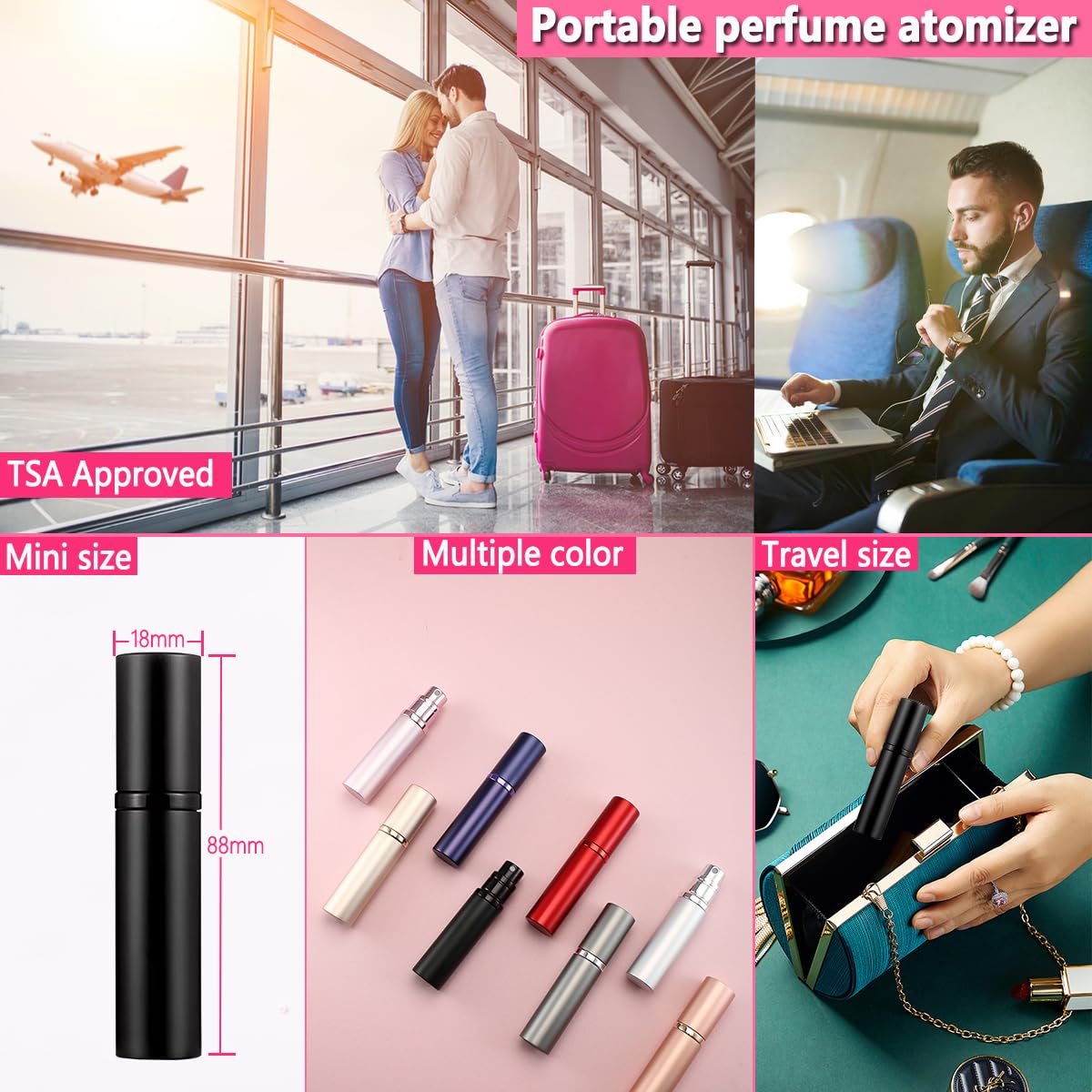 Antokx Travel Perfume Bottle Refillable Atomizer - 5Ml Perfume Atomiser, Pocket Perfume Dispenser, Leakproof Portable Perfume Sp