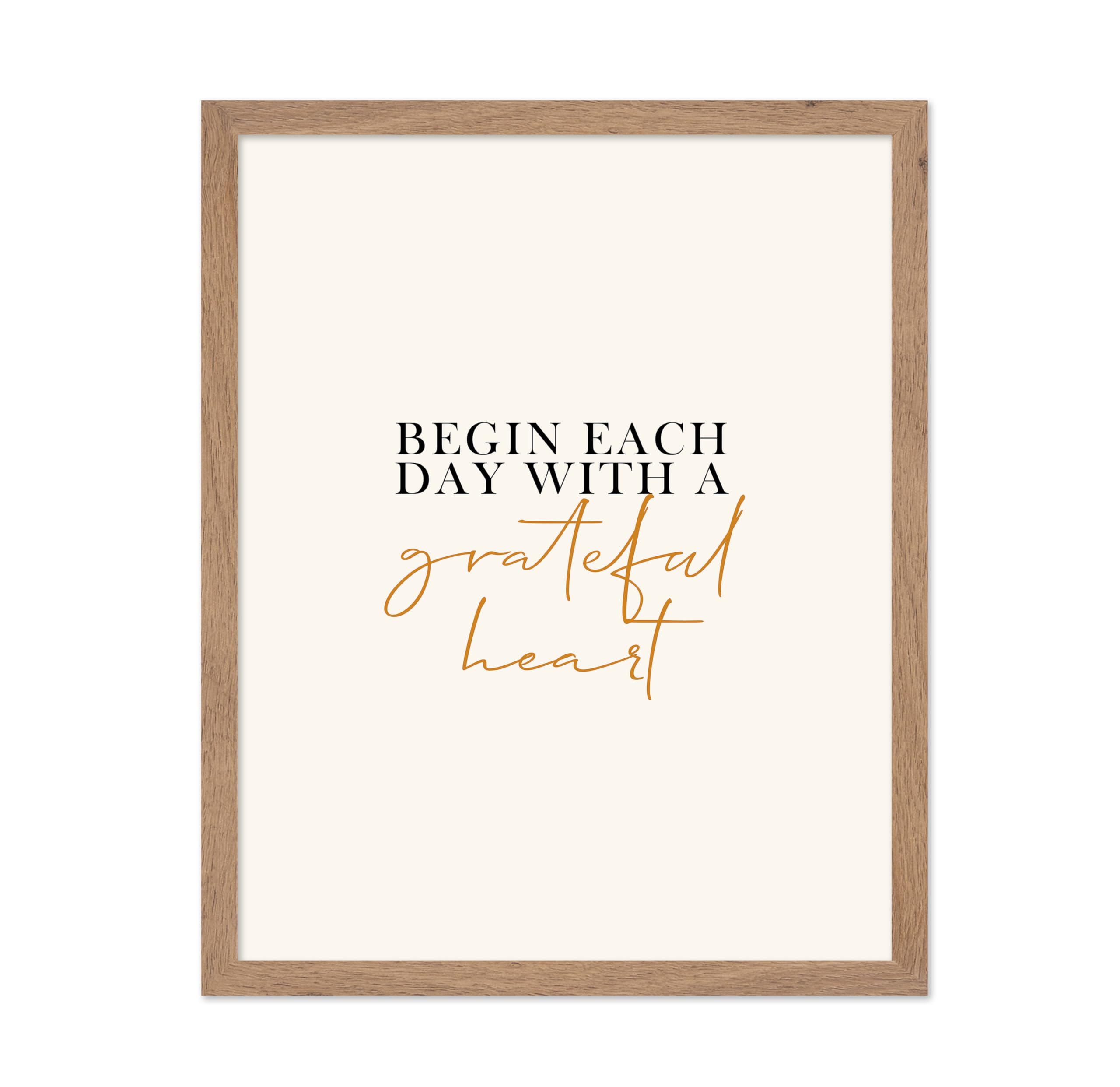 Poster Master Typography Poster - Retro Quote Print - Begin Each Day with Grateful Heart, Inspiring, Motivational - Gift for Fam