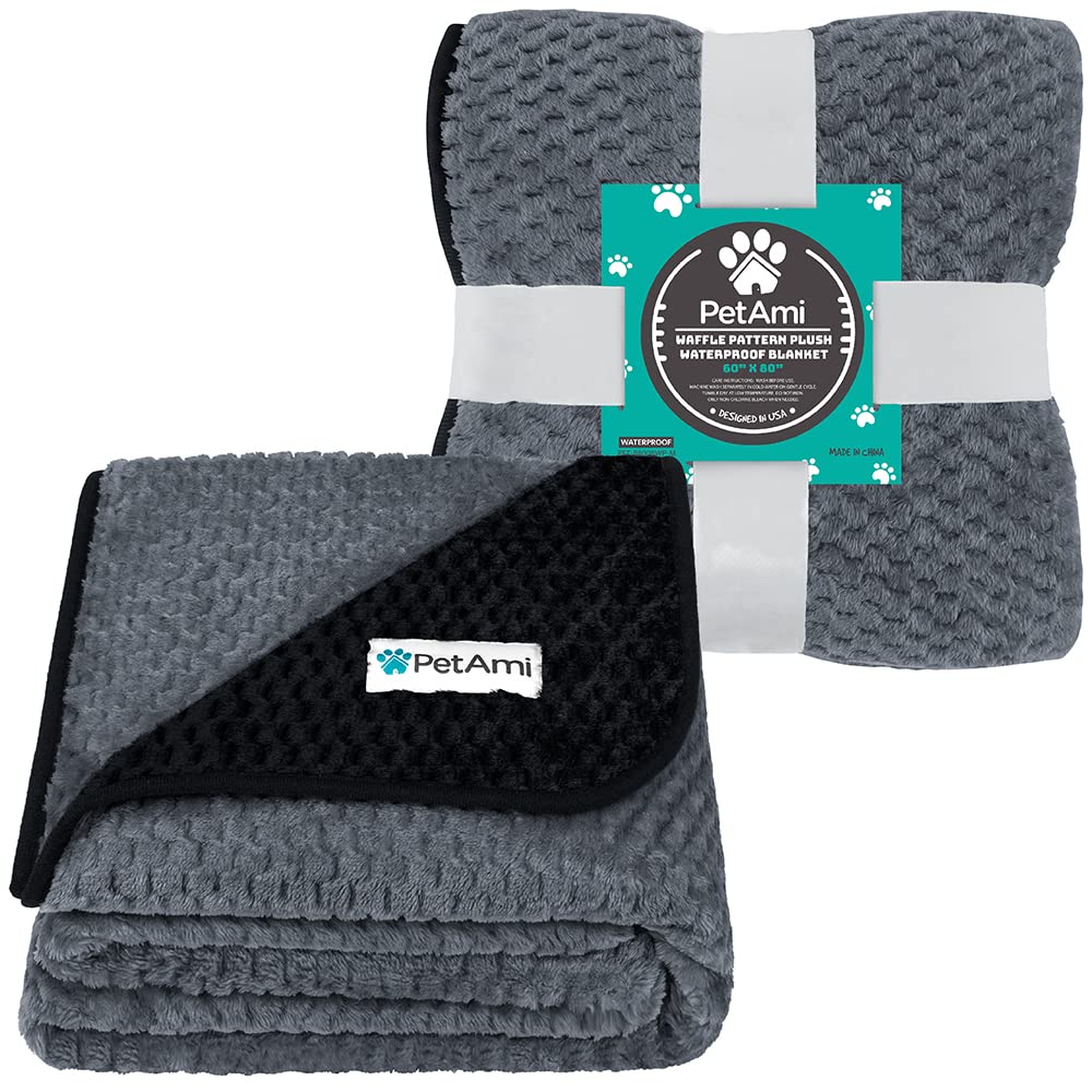 Petami Waterproof Fleece Dog Blanket, Pet Blanket Small Medium Large Dogs, Waffle Textured Throw Bed Couch Protector Indoor Cat