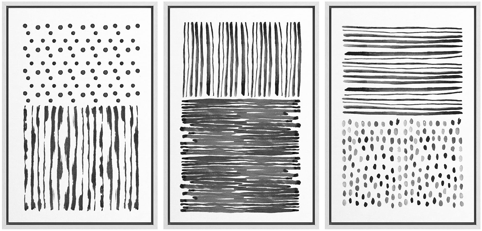 Idea4Wall Framed Wall Art Print Set Black Lines With Gray Dots Geometric Shapes Illustrations Modern Art Minimalist Scenic For L