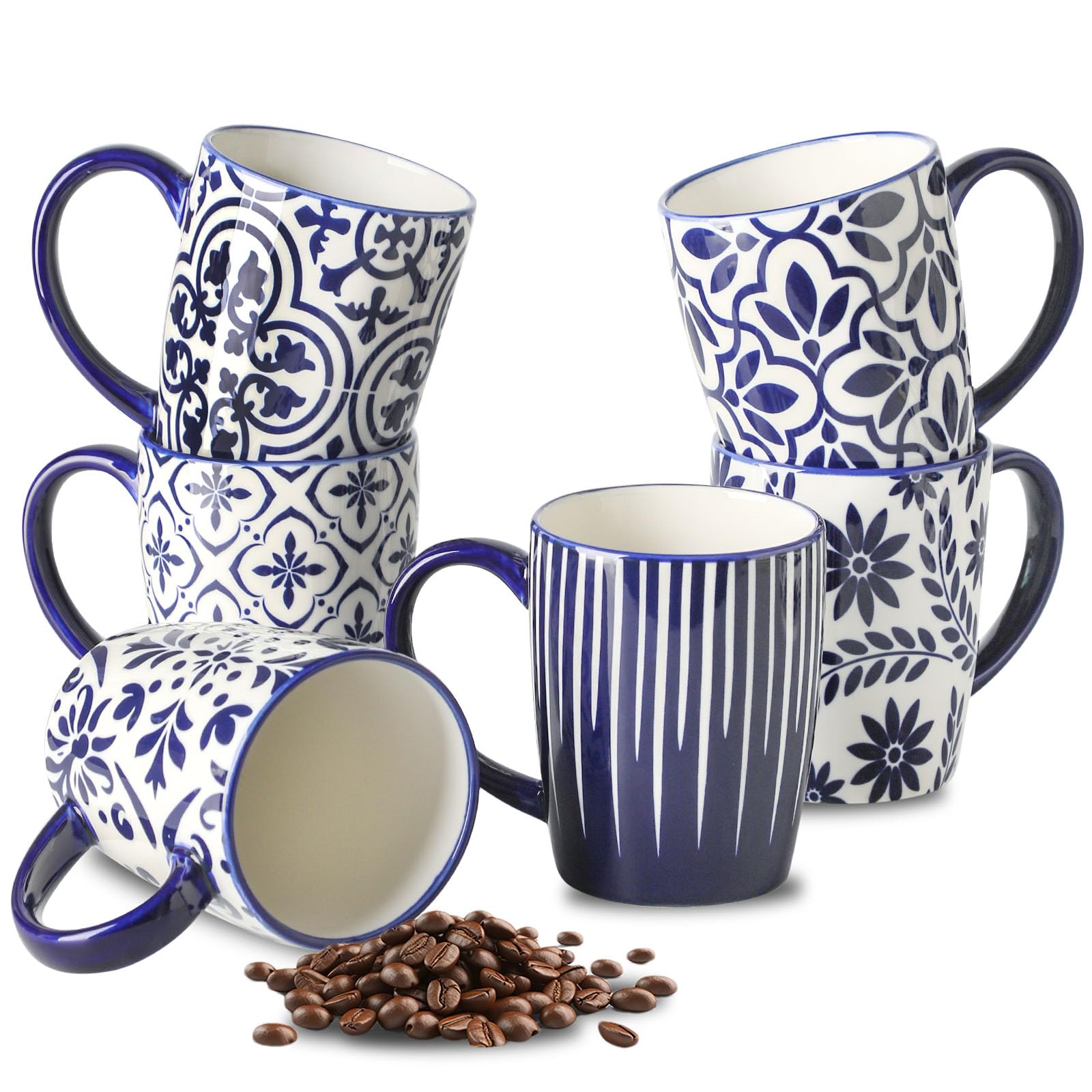 HASENSE 16oz Coffee Mugs Set of 6,16oz Ceramic Coffee Cups