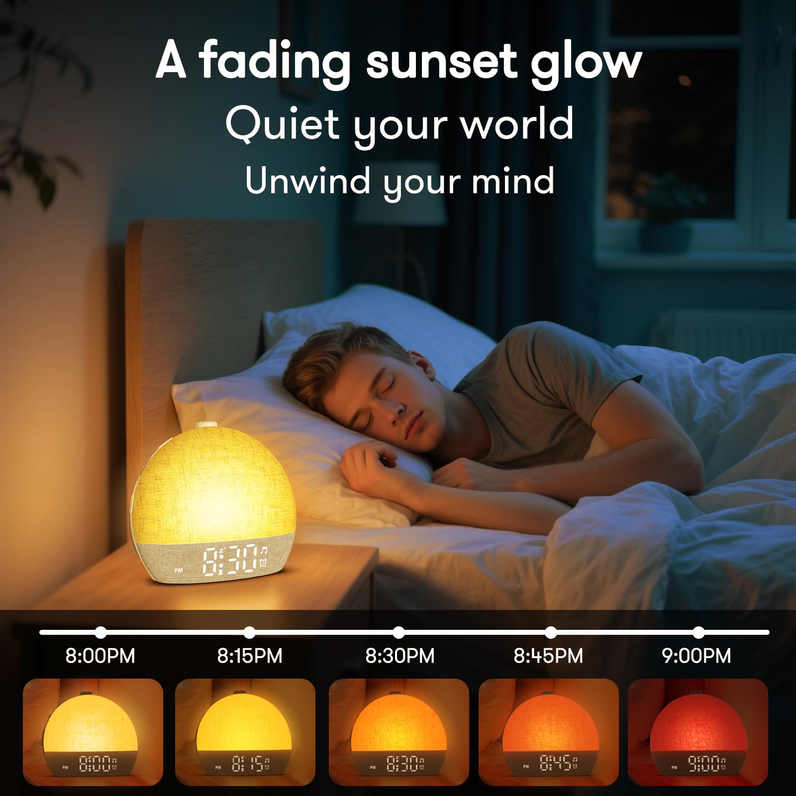 Wake Up Light Sunrise Alarm Clock, White Noise Sound Machine with 30 Soothing Sounds, Dimmable Night Lights, Sleep Aid, Snooze,