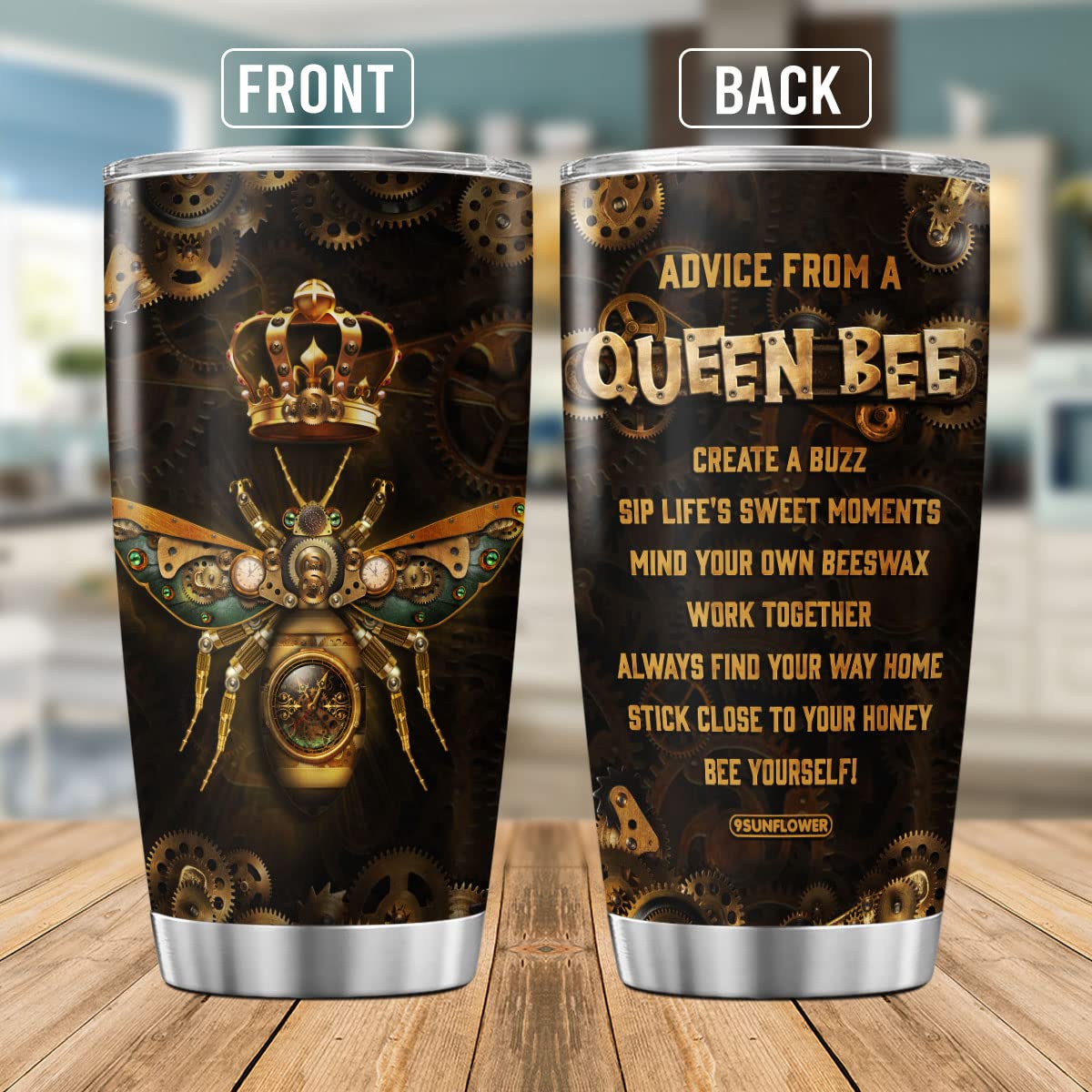 9Sunflower Queen Bee Coffee Tumbler Birthday Gifts For Girls Women Animal Lovers Mechanic Style Travel Mug With Lid Insulated Cu