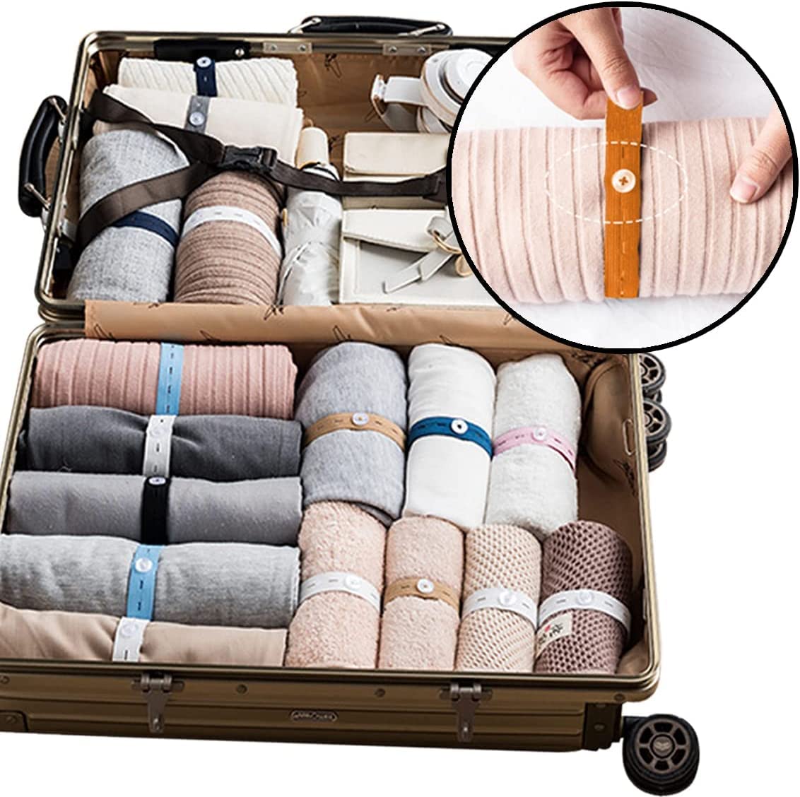 20Pcs Elastic Band With Buttonholes, Stretchable Connectable, Roll-Up Clothes Storage Band, Adjustable Clothing Storage Strap Wi