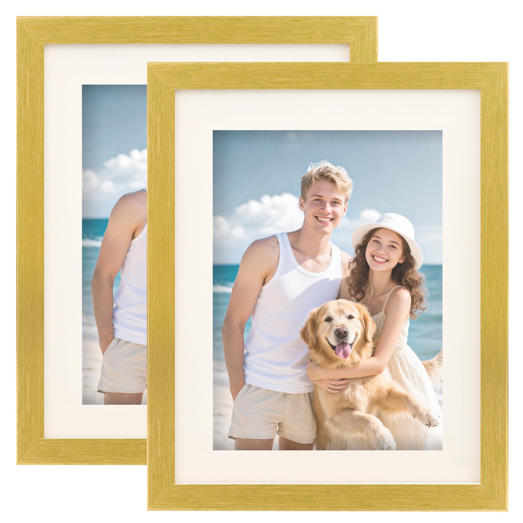TOFOREVO Picture Frames 8x10 Set of 2 Distressed Gold Wood Grain Photo Frame for Gallery Wall Mounting or Tabletop Display