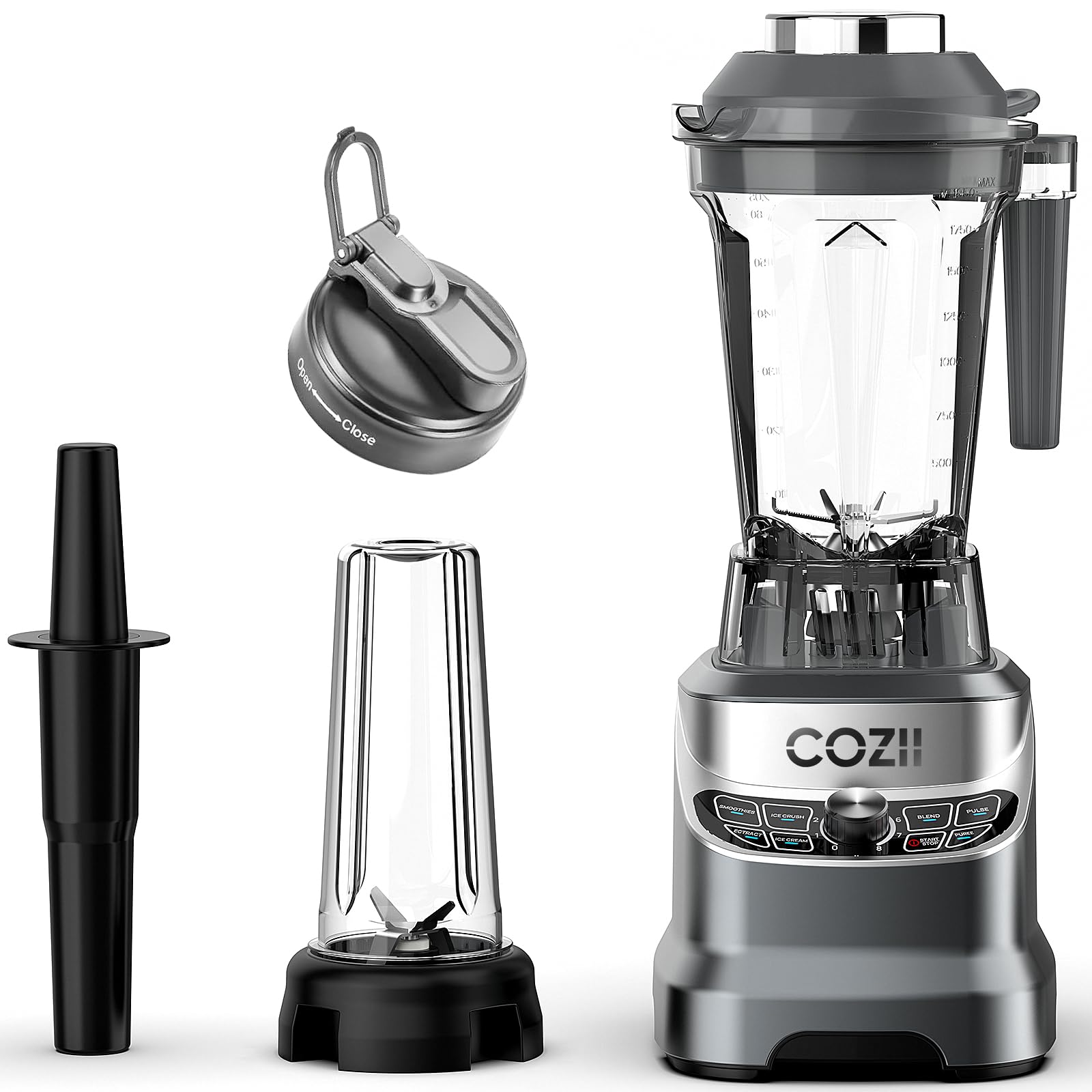 Cozii Professional Blender 2000W, Smoothie Countertop Blender For Kitchen, 64 Oz Pitcher/21-Oz To-Go Cup, 7 Preset Programs For