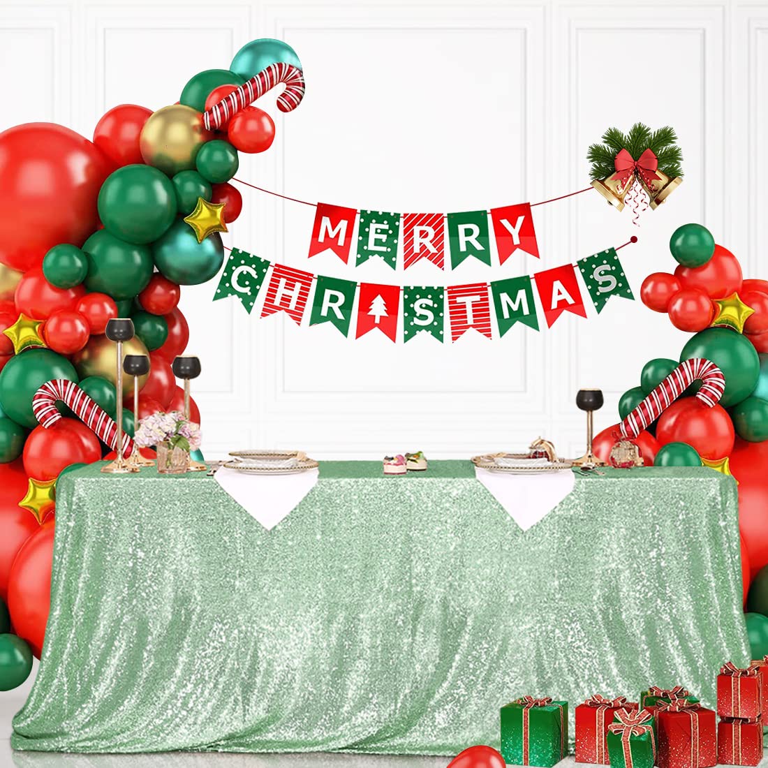 Eternal Beauty Mint Green Sequin Tablecloth, 60X102-Inch Rectangle Glitter Table Cloth For Birthday Party Wedding Decoration