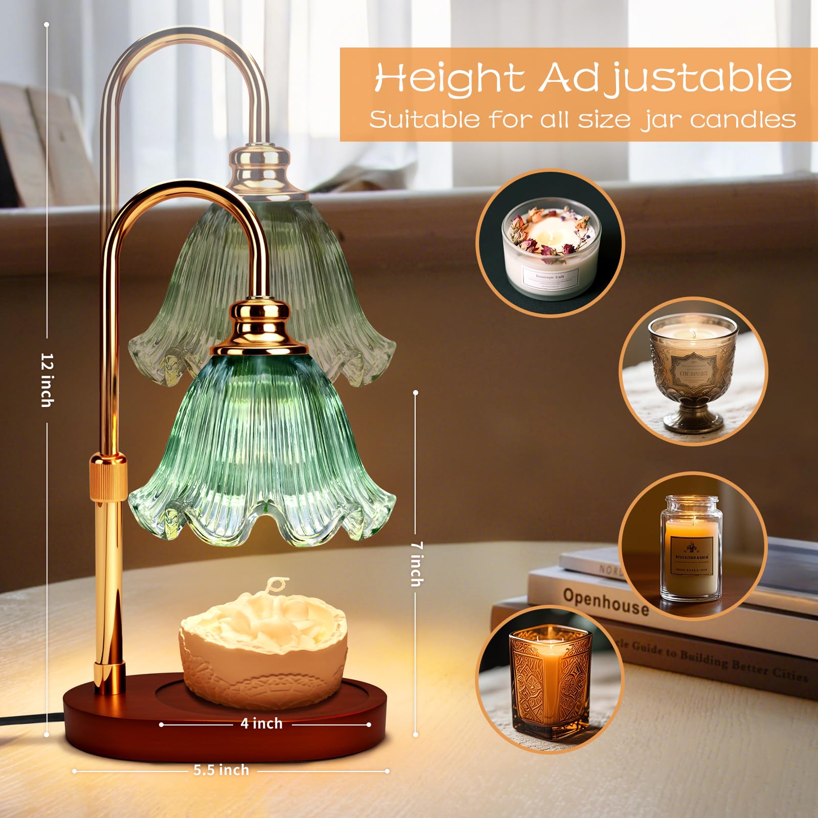 Banbanda Candle Warmer Lamp with Timer Dimmable: Adjustable Height,3 Timing Mode, 4 Level Dimming - Home Bedroom Decor, House Wa