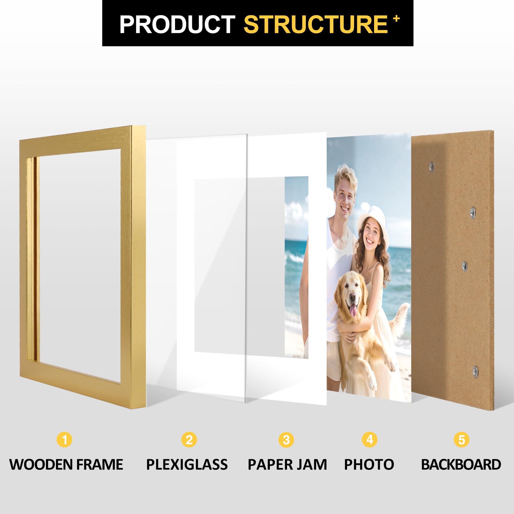 TOFOREVO Picture Frames 10x10 Set of 2 Distressed Gold Wood Grain Photo Frame for Gallery Wall Mounting or Tabletop Display