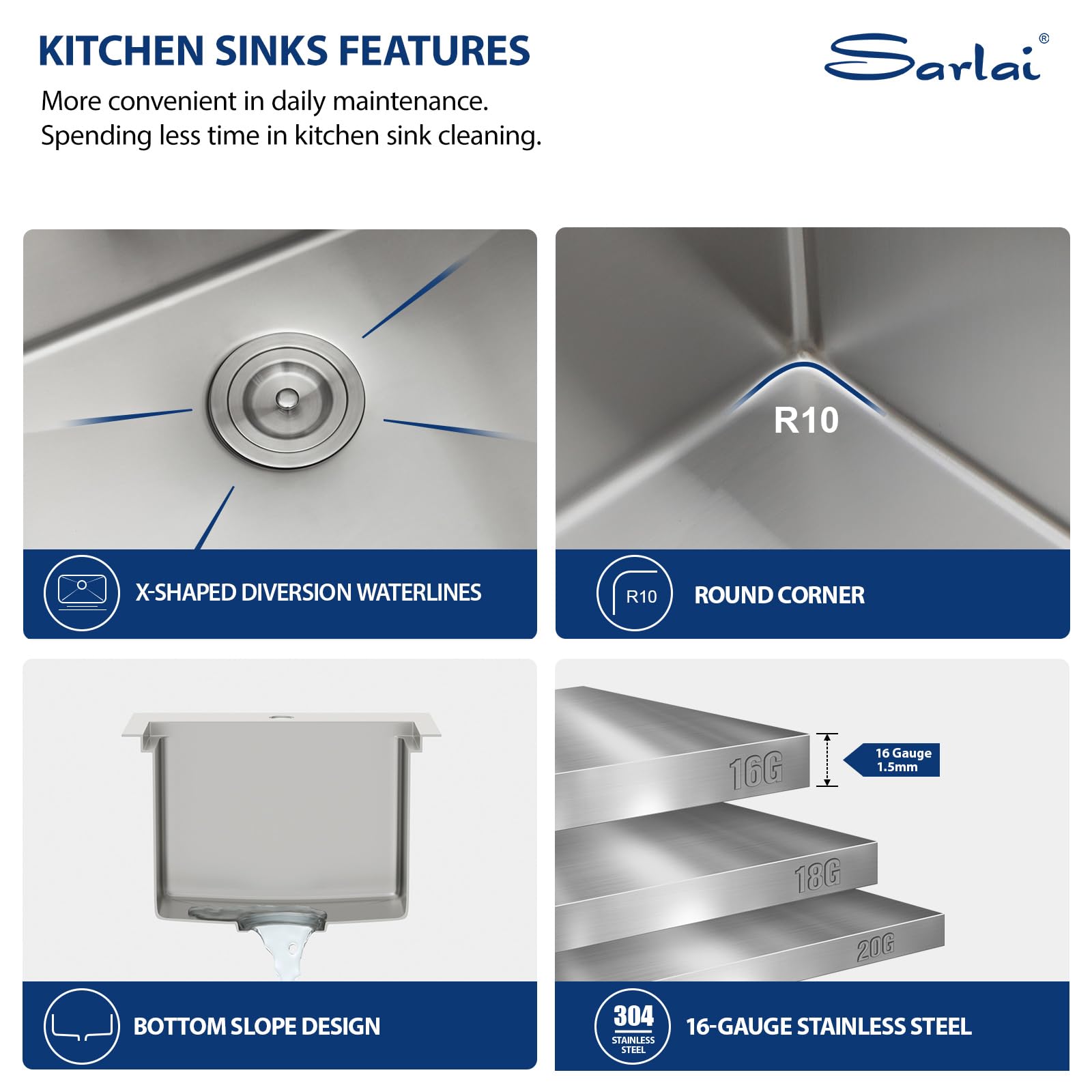 Sarlai 15 Bar Sink Drop In -15X15 Inch Kitchen Bar Sink Stainless Steel 16 Gauge Ledge Workstation Single Bowl Topmount Kitchen