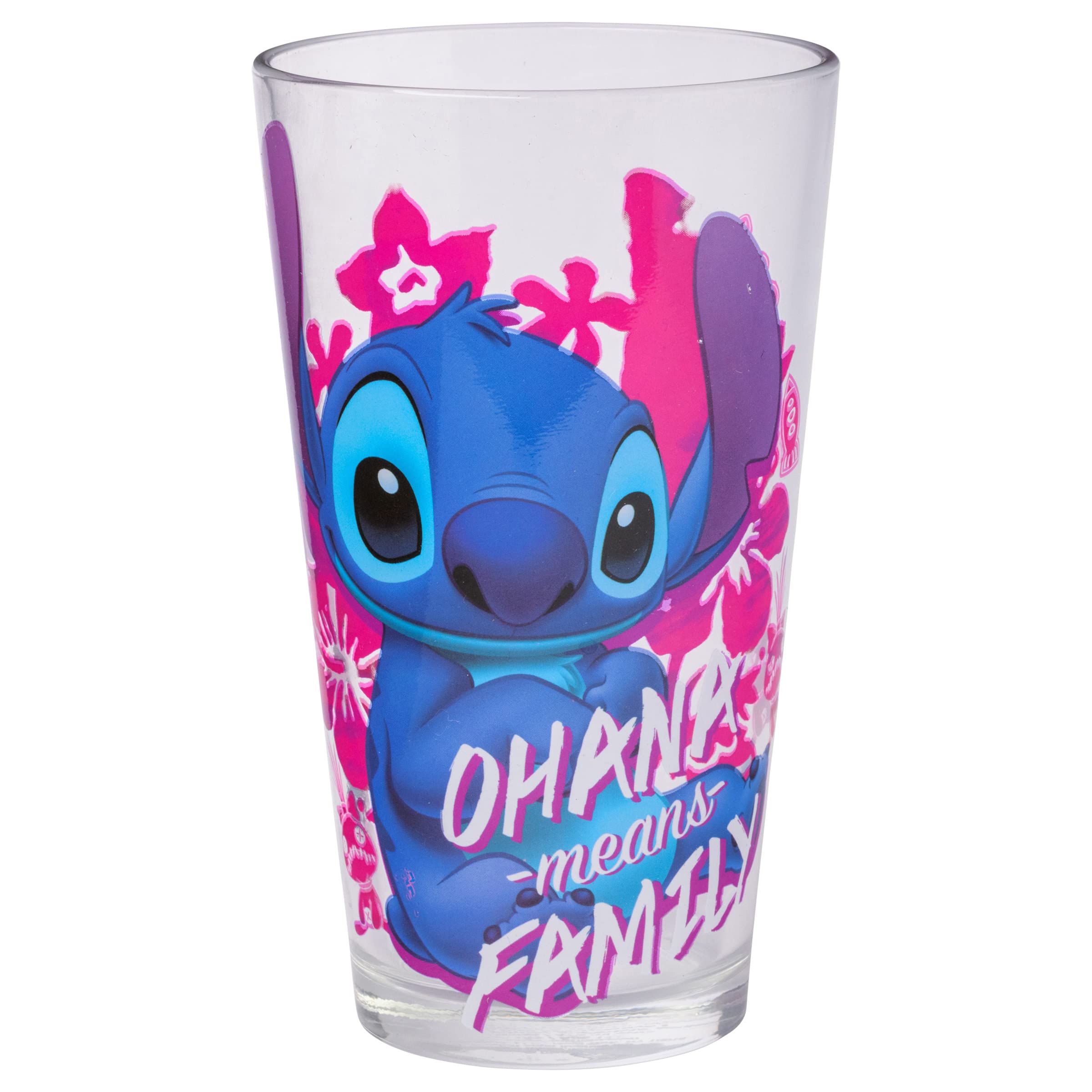 Silver Buffalo Lilo and Stitch Ohana Means Family Pint Glass, 16-Ounces