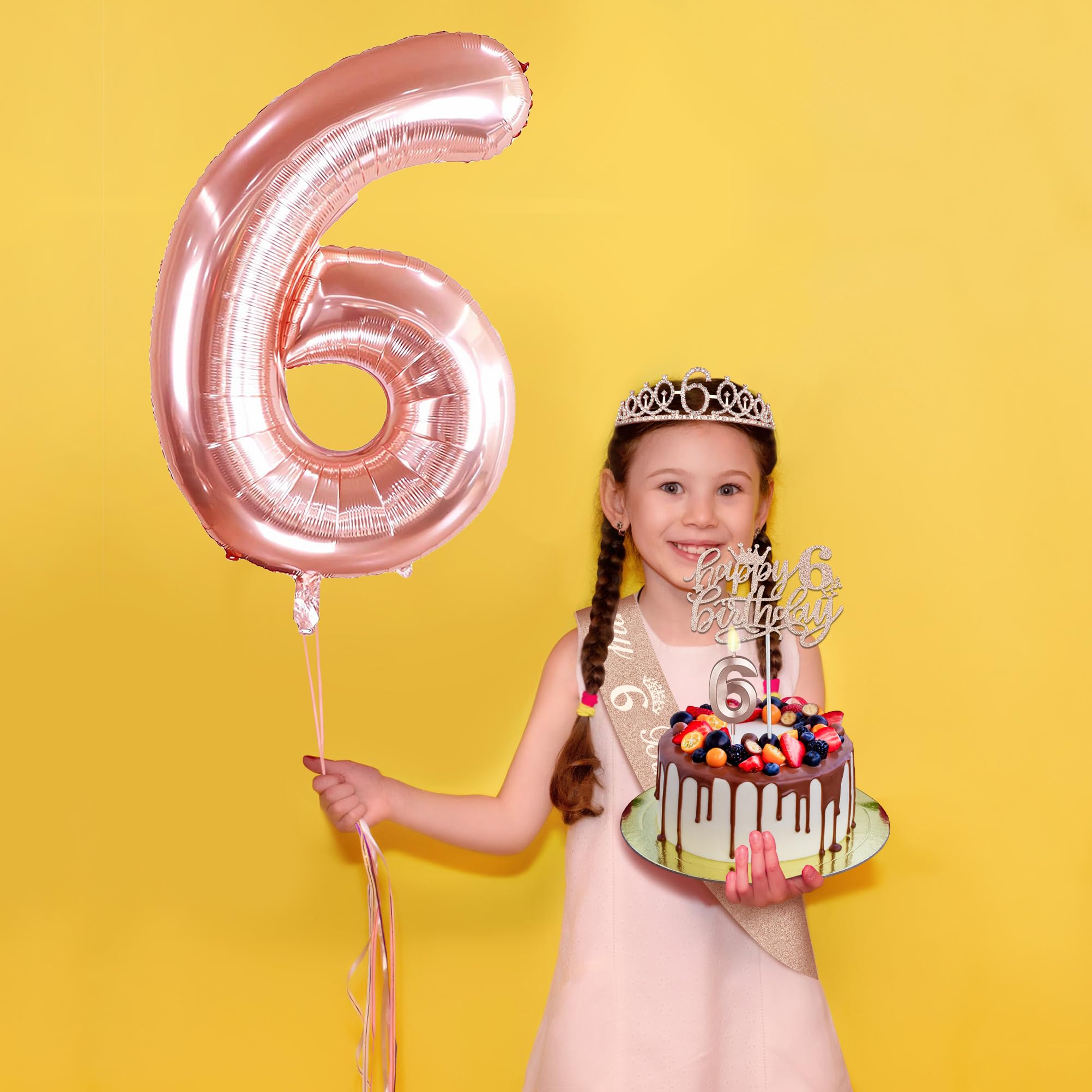 6Th Birthday Decorations Gifts For Girls Including 6Th Birthday Girl Sash And Tiara, 6Th Birthday Candles And Cake Topper, Numbe