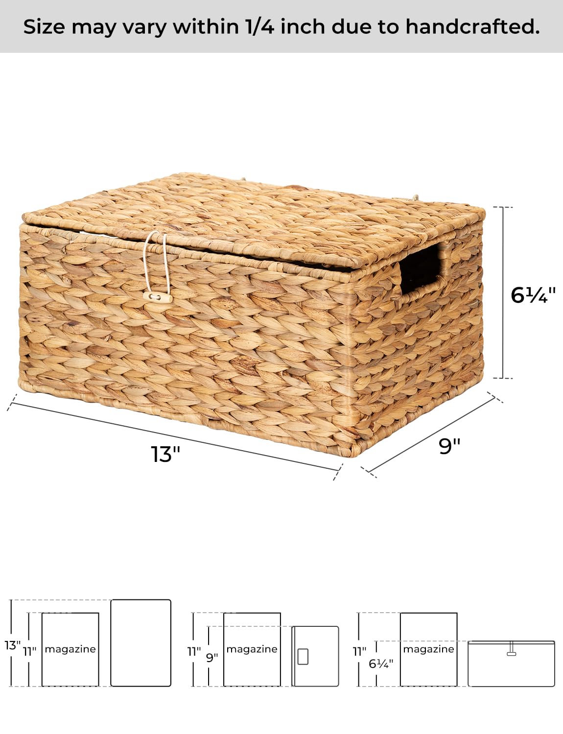 Storageworks Water Hyacinth Wicker Baskets For Organizing, Medium Wicker Basket With Lid, Decorative Basket With Built-In Handle
