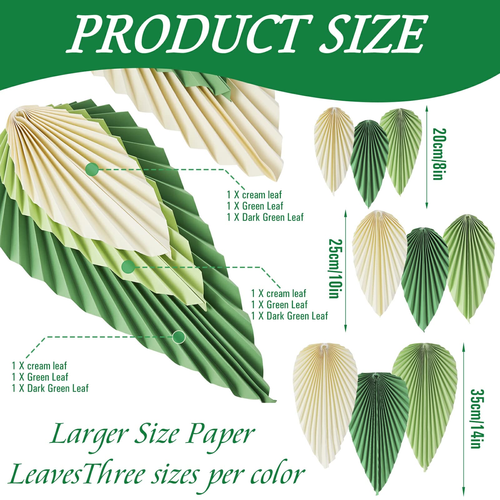 SUNBEAUTY Paper Fans Party Decorations Paper Leaves for Decoration Paper Fans Classroom Decoration Paper Fans Backdrop Decor Green Birthday Decorations Set of 9