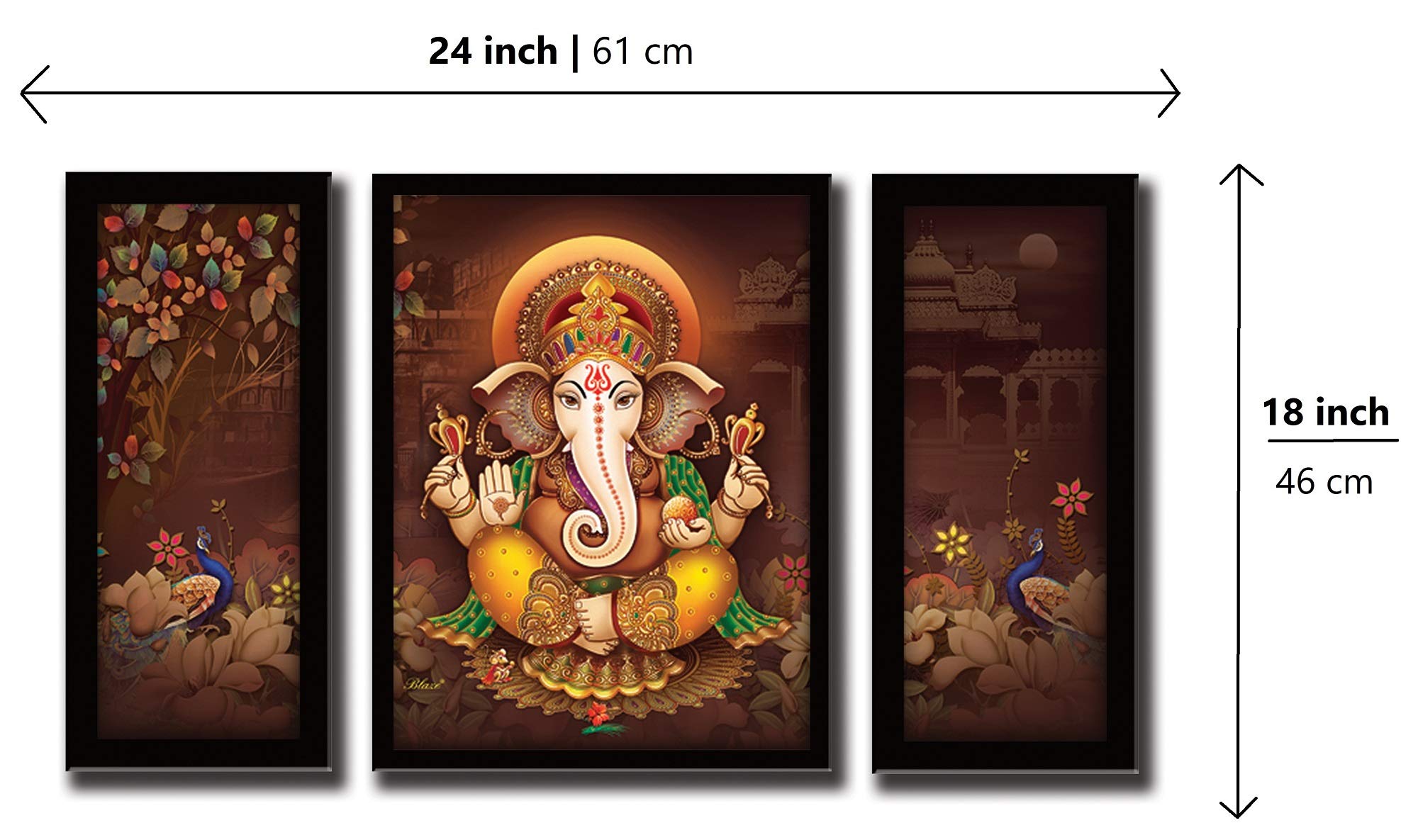 Lifehaxtore Ganesha Art Framed Painting | Uv Textured | 3 Panel Painting | Ready To Hang- (Wood, 24 Inch X 18 Inch)