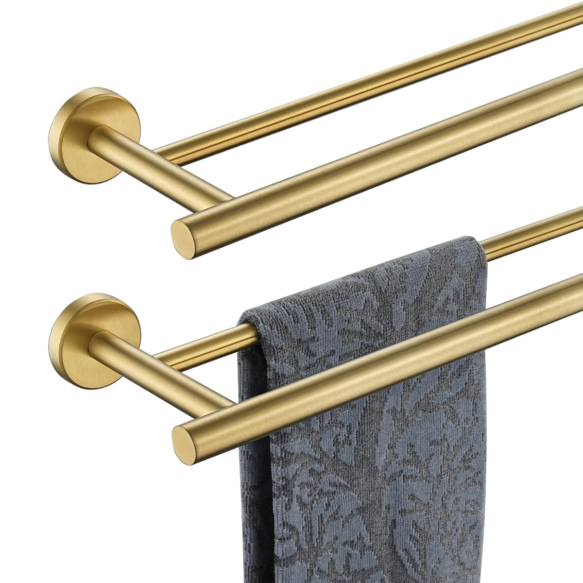JQK Gold Double Towel Bar  18 Inch 304 Stainless Steel Thicken 0.8mm Towel Rack Bathroom  Towel Holder Brushed Gold Wall Mount  Total Length 20 Inch 2 Pack  TB100L18-BG-P2
