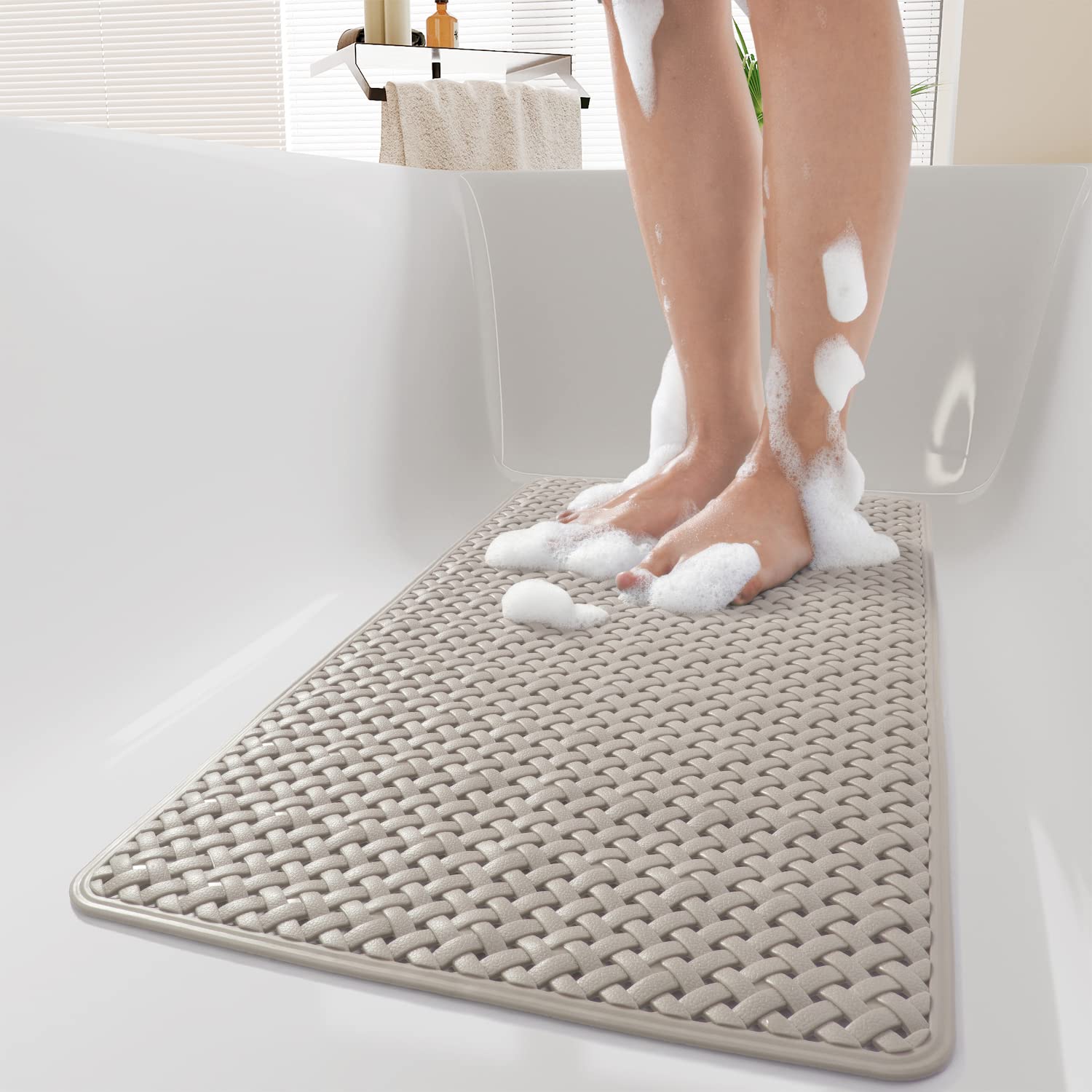 Padoor Extra Long 40   X16    Bathtub-Mat Non Slip With Suction Cups And Drain Holes, Machine Washable Shower Mat Anti Slip Bath