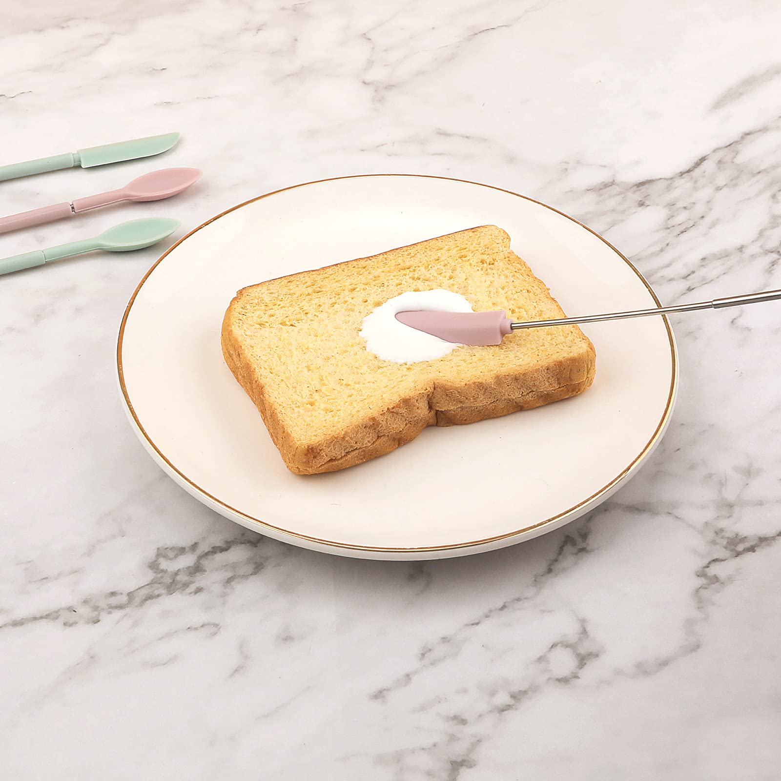 Kinbom Spatula And Spoon Sets Silicone, 2Pcs Telescopic Spatula 2Pcs Scooping Spoon Silicone Spatula Sets With Hanging Buckle Te