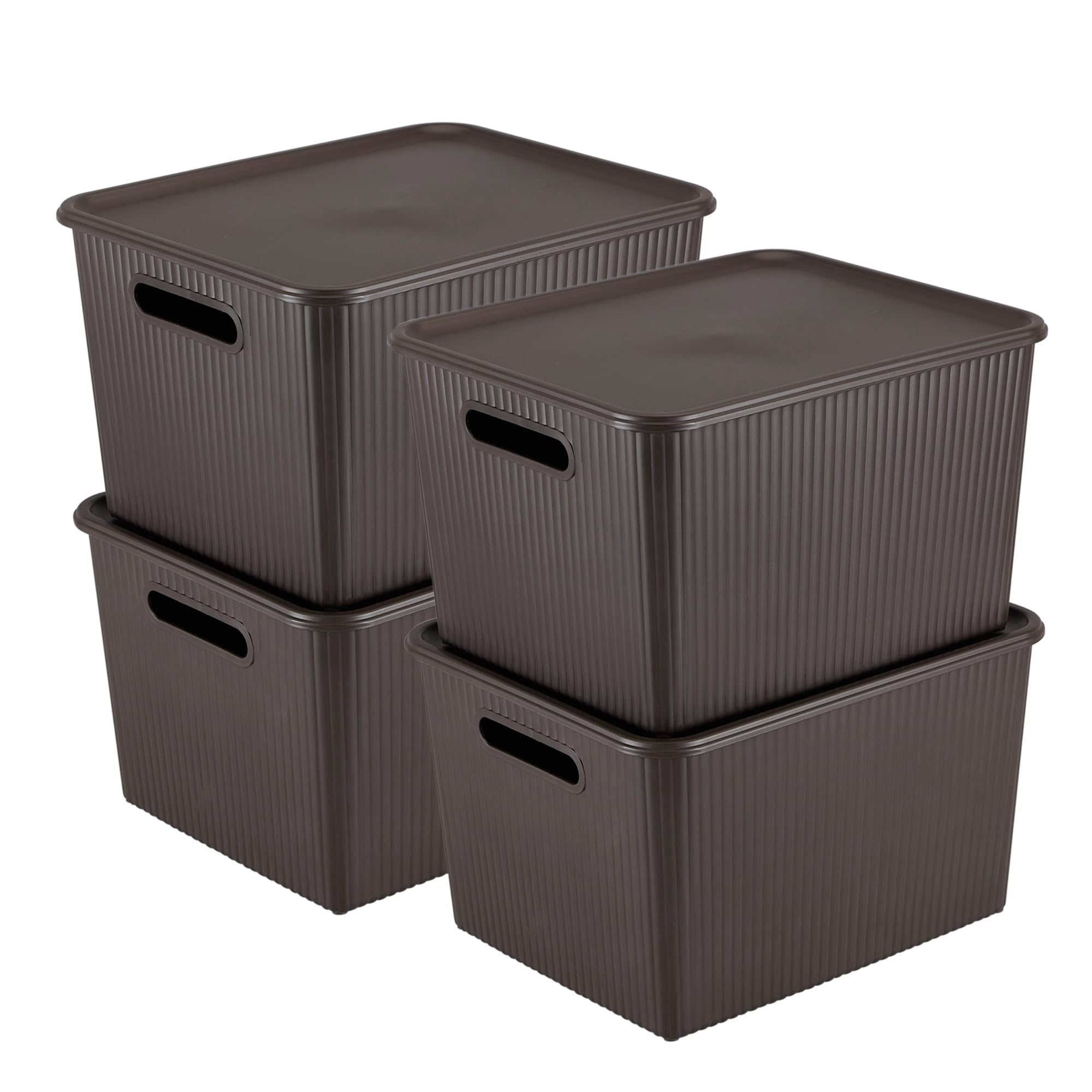 Kolorr Ribbed Baskets Large Pack Of 4 With 4 Standard Lid (NonAirtight LooseFit Cover) Multipurpose Plastic Storage Baskets Fo