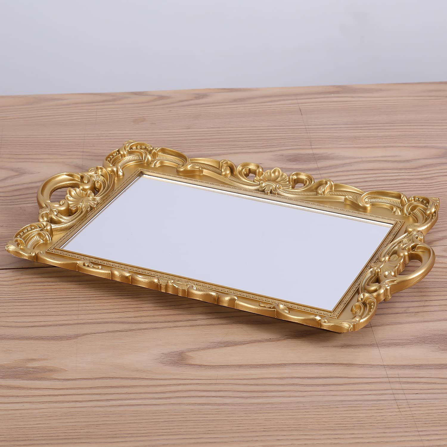 Sooyee Decorative Tray,Bathroom Tray Vanity Tray Decor, 15.3X9.8 Gold Tray Mirror Tray For Dessert Table,Coffee Table,Vanity,Hom