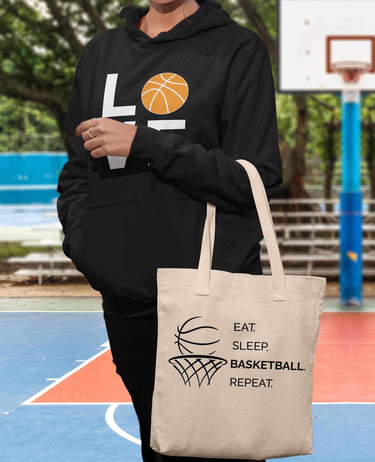 Canvas Tote Bag For Women Basketball Lovers Reusable Bag For Shopping Tote Bag Basketball Repeat