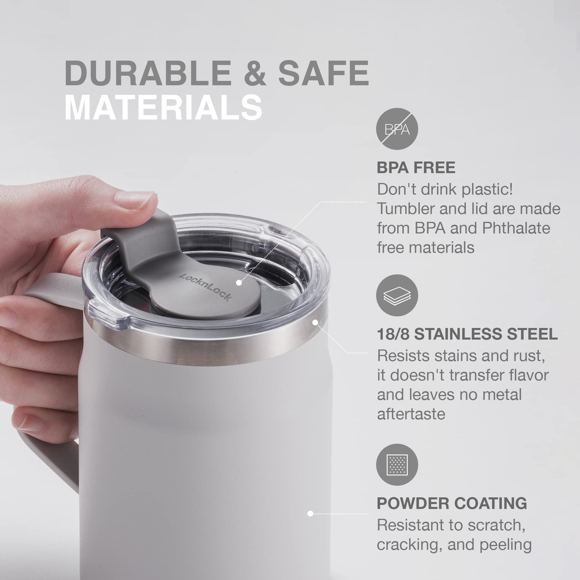 Locknlock Metro Mug Premium 18/8 Stainless Steel Double Wall Insulated With Handle Perfect For Table With Lid, Peach Red, 20 Oz