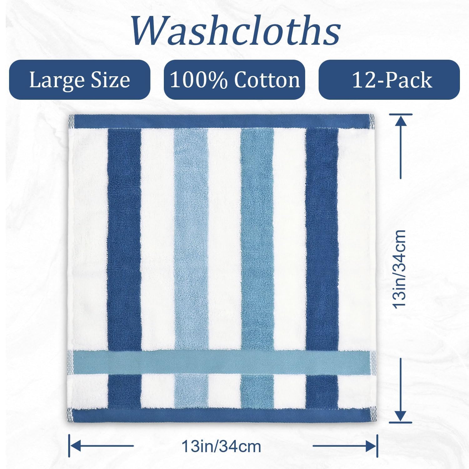 12 Pack Wash Cloths Beach Style 3 Colors  Cotton Washcloths Gentle for Men Women Kids  Durable Wash Rags Large Size 13 '' X 13 ''