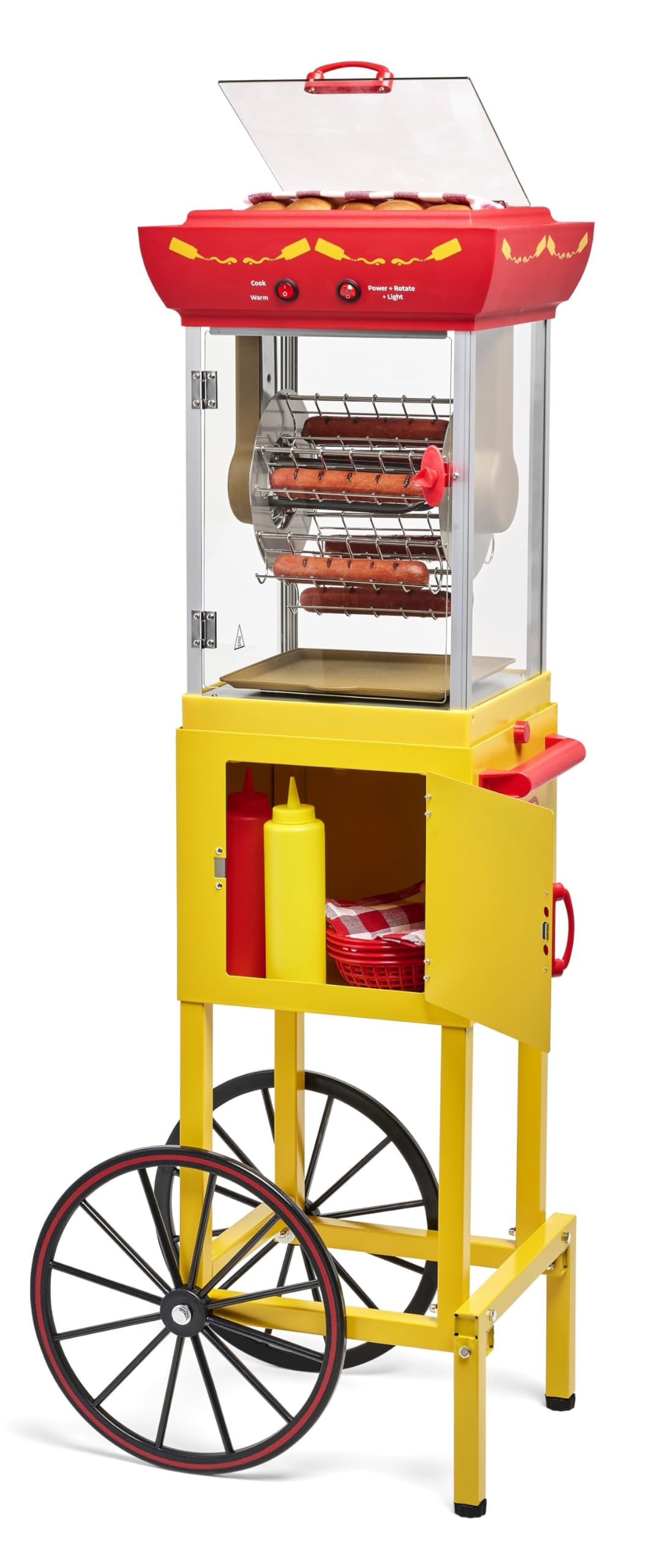 Nostalgia Oscar Mayer Hot Dog Ferris Wheel - Retro Style Hot Dog Roller Cart Toaster - Classic 6-Piece Grill Machine with Bun Wa