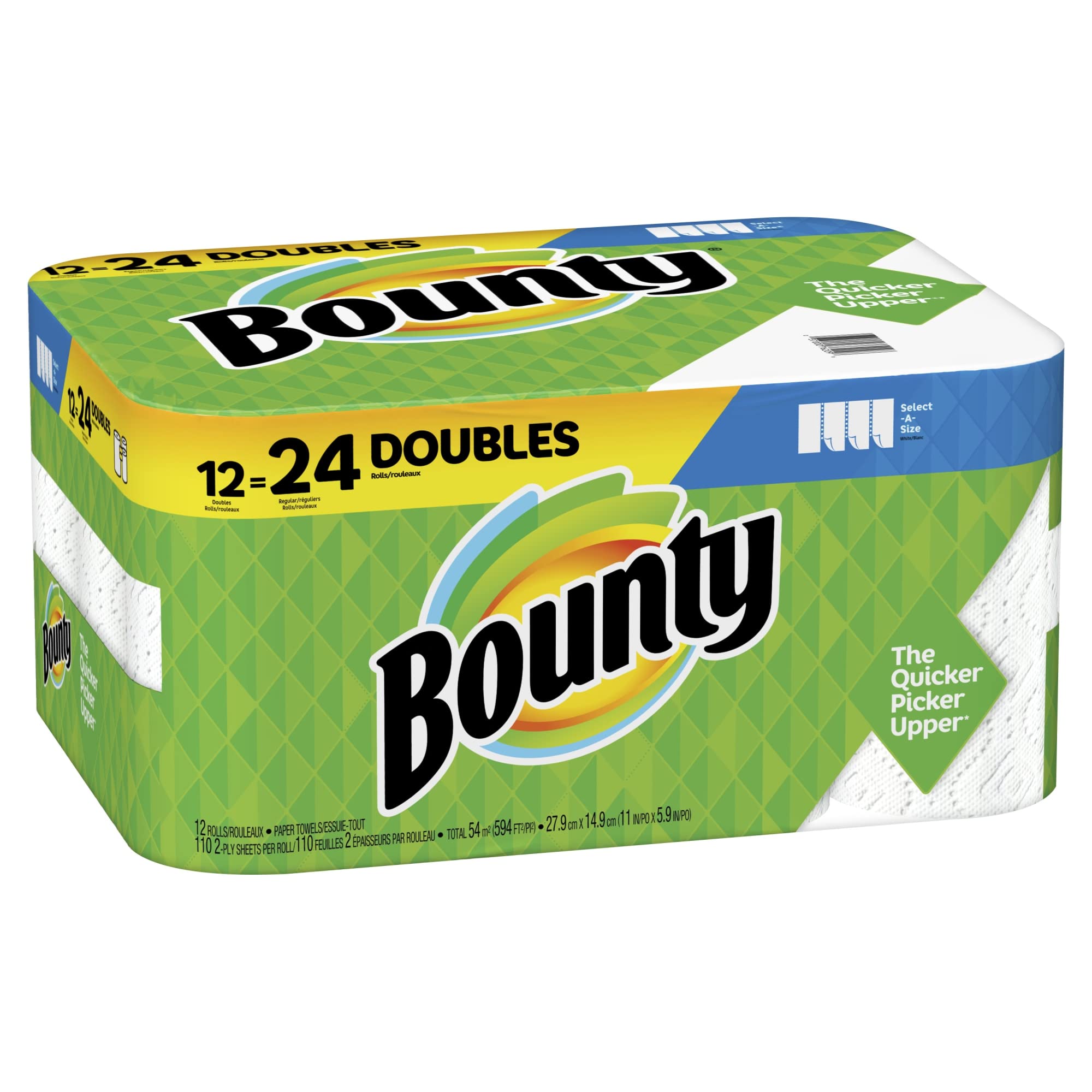 Bounty Select-A-Size Double 2-Ply Paper Towels, 98 Sheets Per Roll, Pack Of 12 Rolls