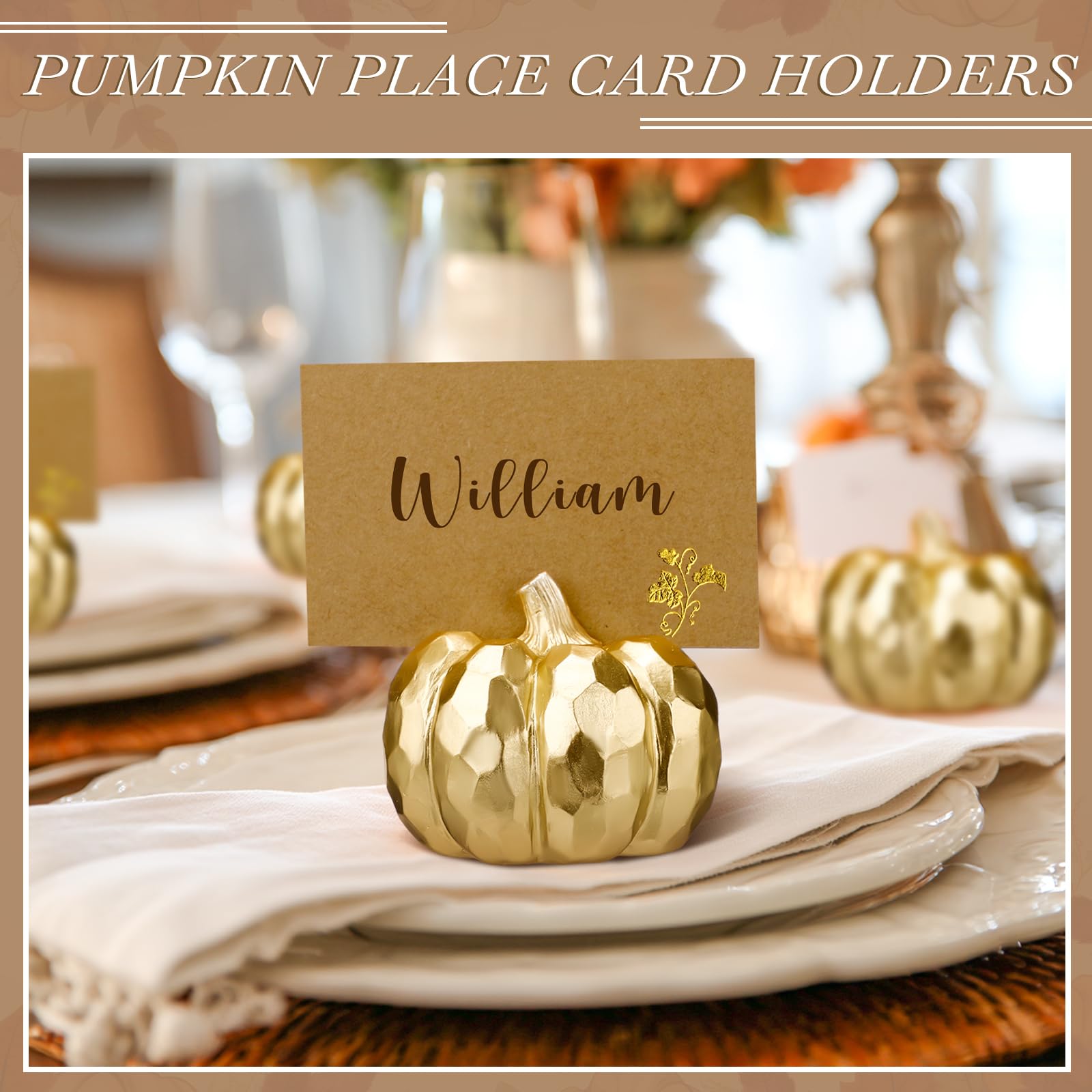 Chunful 10 Set Thanksgiving Mini Gold Pumpkin Place Card Holder Resin Fall Pumpkin Decoration Thanksgiving Table Card Holder Fal