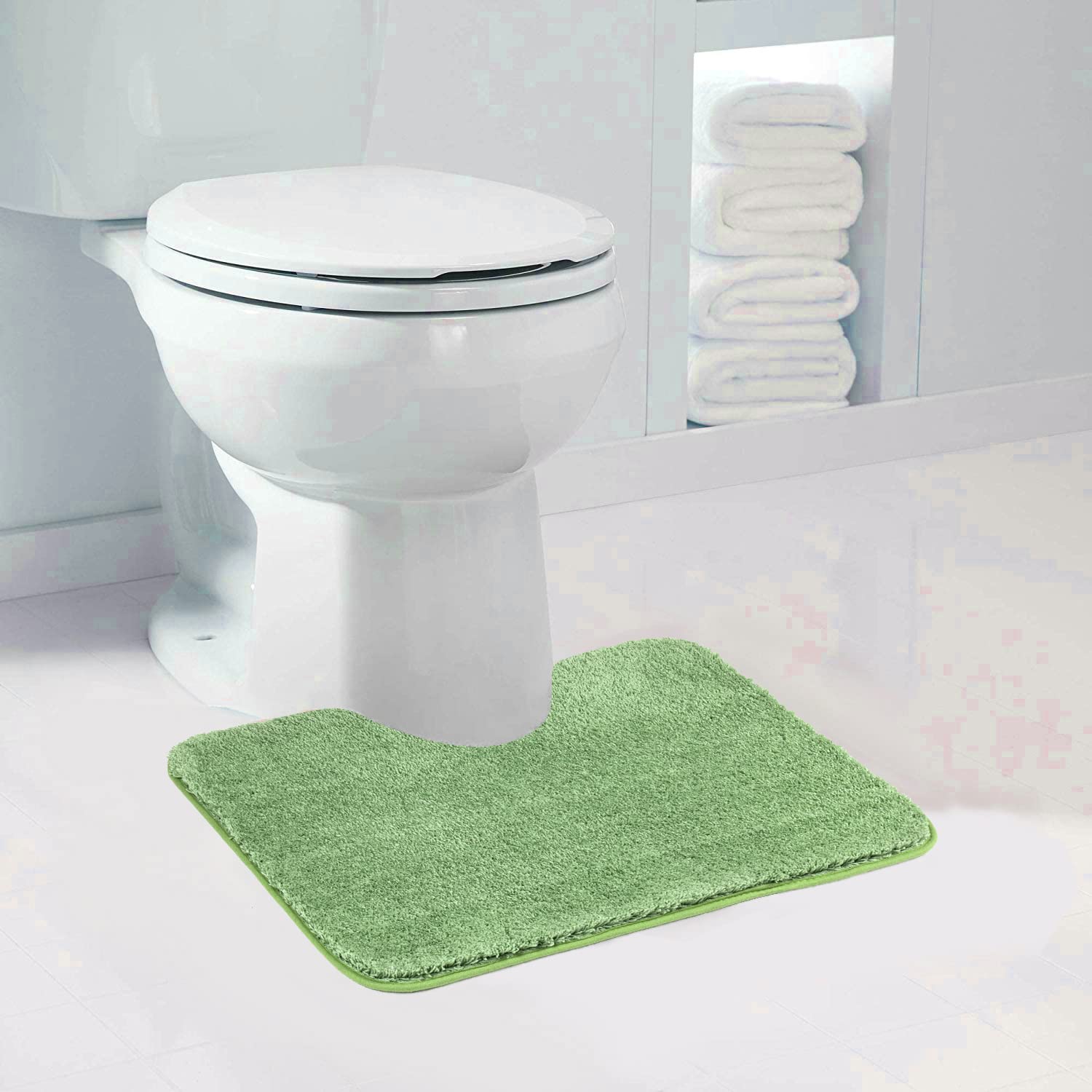Walensee Shaggy 2 Piece Bath Rug Sets (Sage Green) 20 X 24 U Shape Contour Rug & 20 X 32 Bathroom Rug Machine Wash/Dry Bath Mats