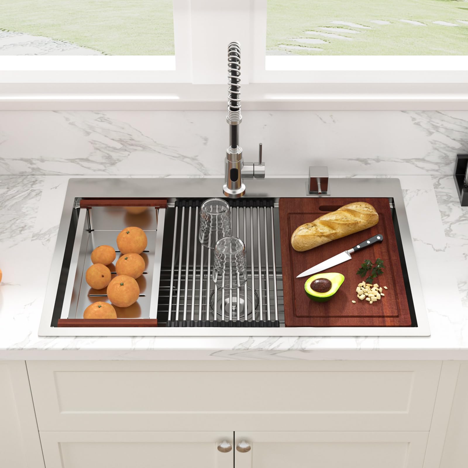 Sarlai Drop In Kitchen Sink - 33X22 Drop In Kitchen Sink Ledge Workstation 16 Gauge Stainless Steel Topmount Deep Single Bowl Ov