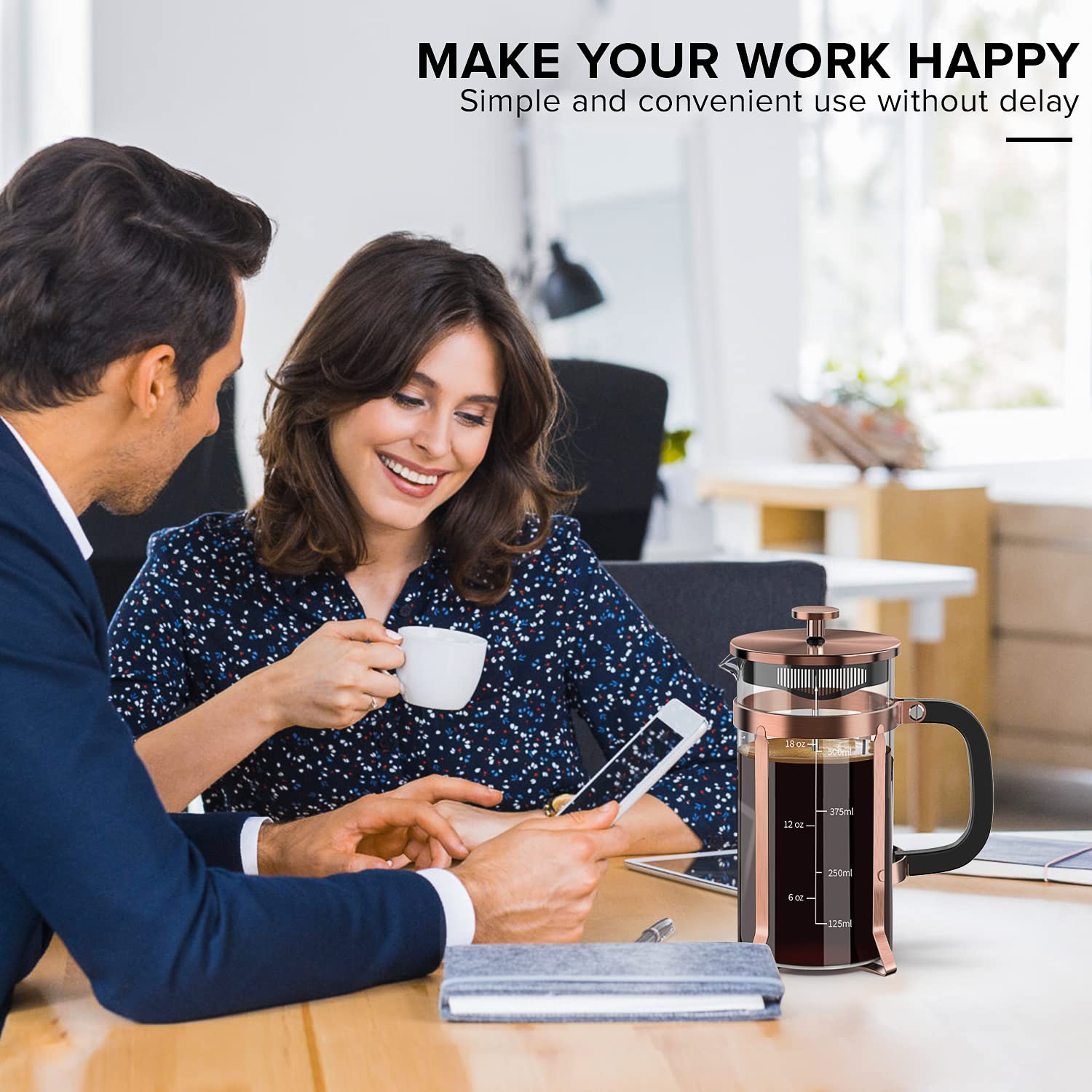 Quqiyso Coffee Maker 304 Stainless Steel French Press With 4 Filter, Heat Resistant Durable, Easy To Clean, Borosilicate Glass C