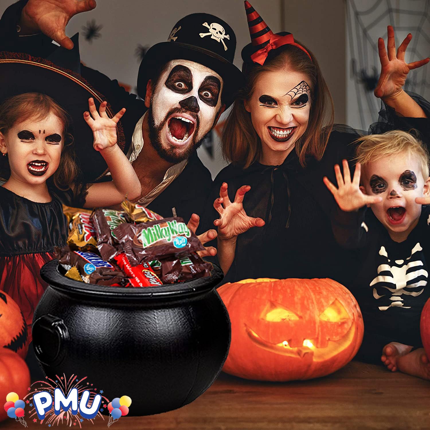 PMU Halloween Cauldron 12 Inch,Witch Plastic Cauldron Candy bowl Black, For Halloween Decor Pkg/1