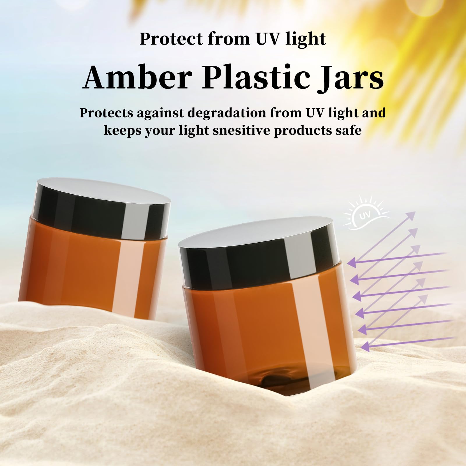 Tuzazo 2 Oz Amber Plastic Cosmetic Jars Leak Proof Small Container With Lids For Cream, Lotion, Powder, Ointments, Beauty Produc