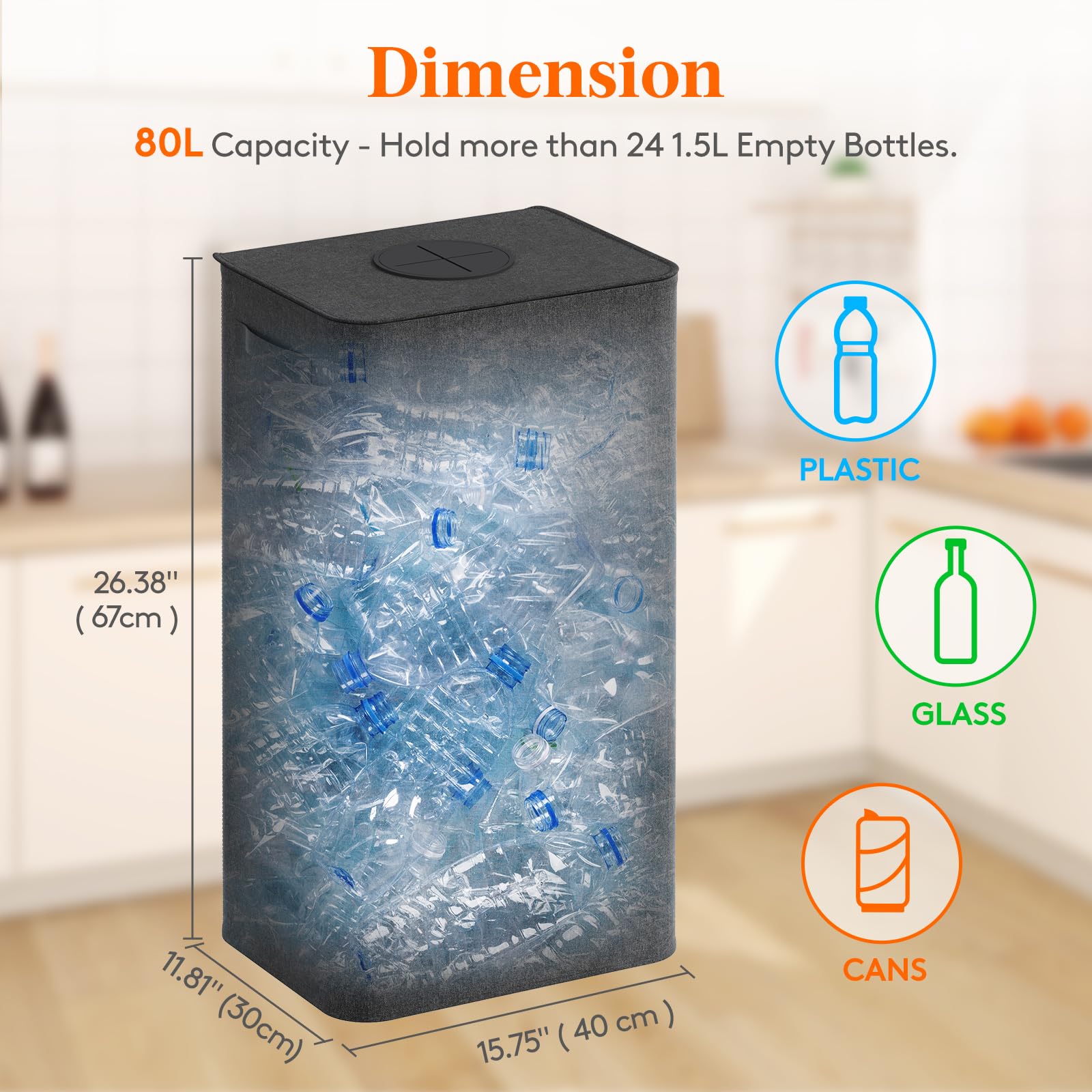 Lifewit 80L Recycling Bin For Kitchen, Large 26 Gallon Recycle Bin With Lid And Reusable Inner Bag, Tall Indoor Home Storage Can